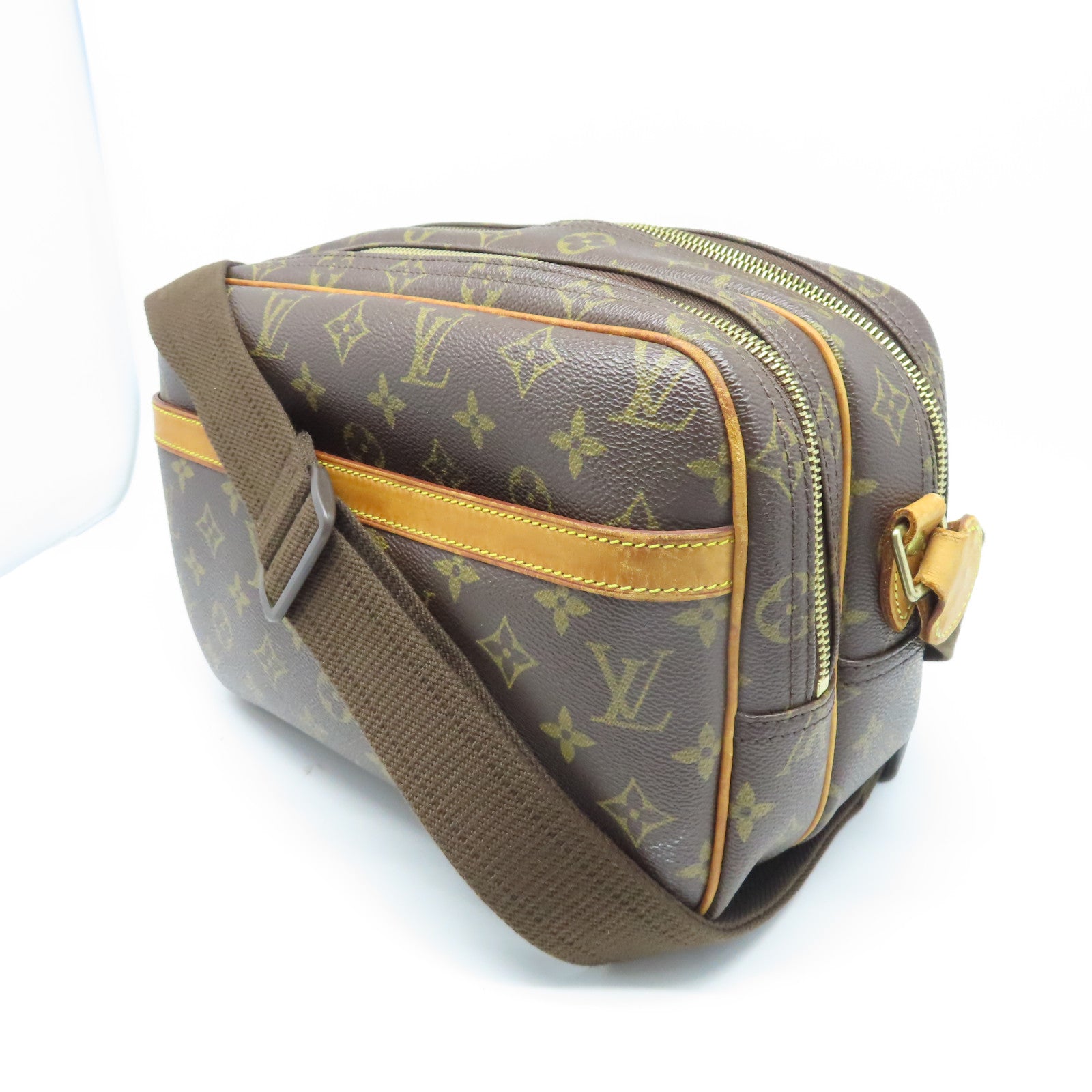 LOUIS VUITTON Monogram Reporter金扣肩背袋棕色
