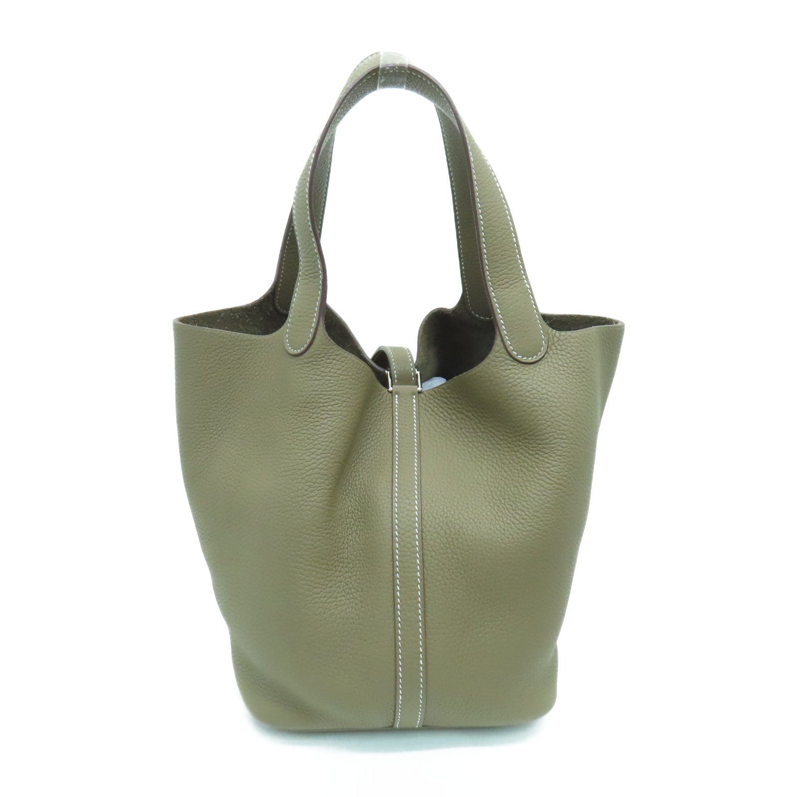 HERMES Clemence皮革Picotin MM Tote Bag银扣手挽袋大象色