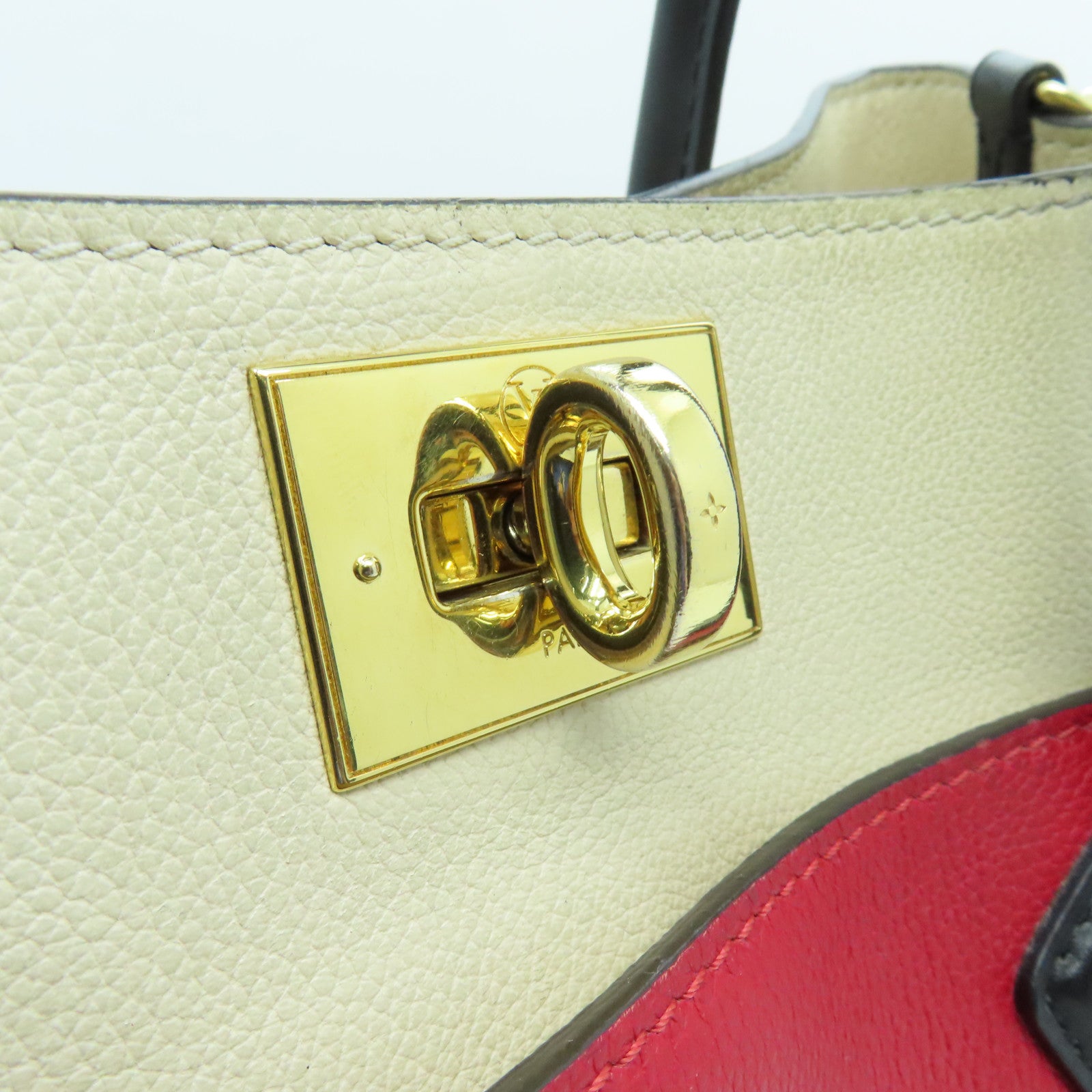 LOUIS VUITTON Monogram On My Side MM金扣肩背袋紅色/米色