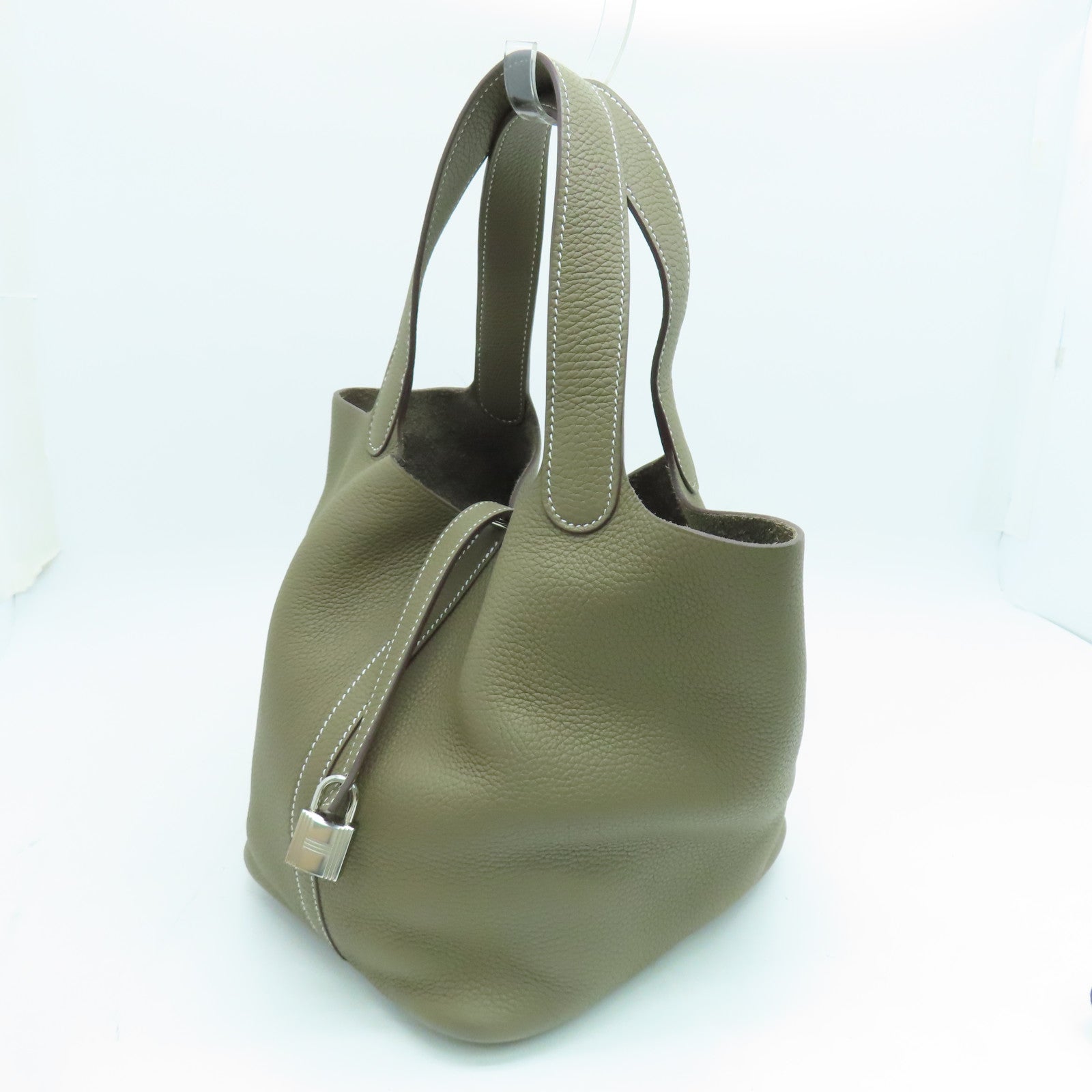 HERMES Clemence皮革Picotin MM Tote Bag银扣手挽袋大象色