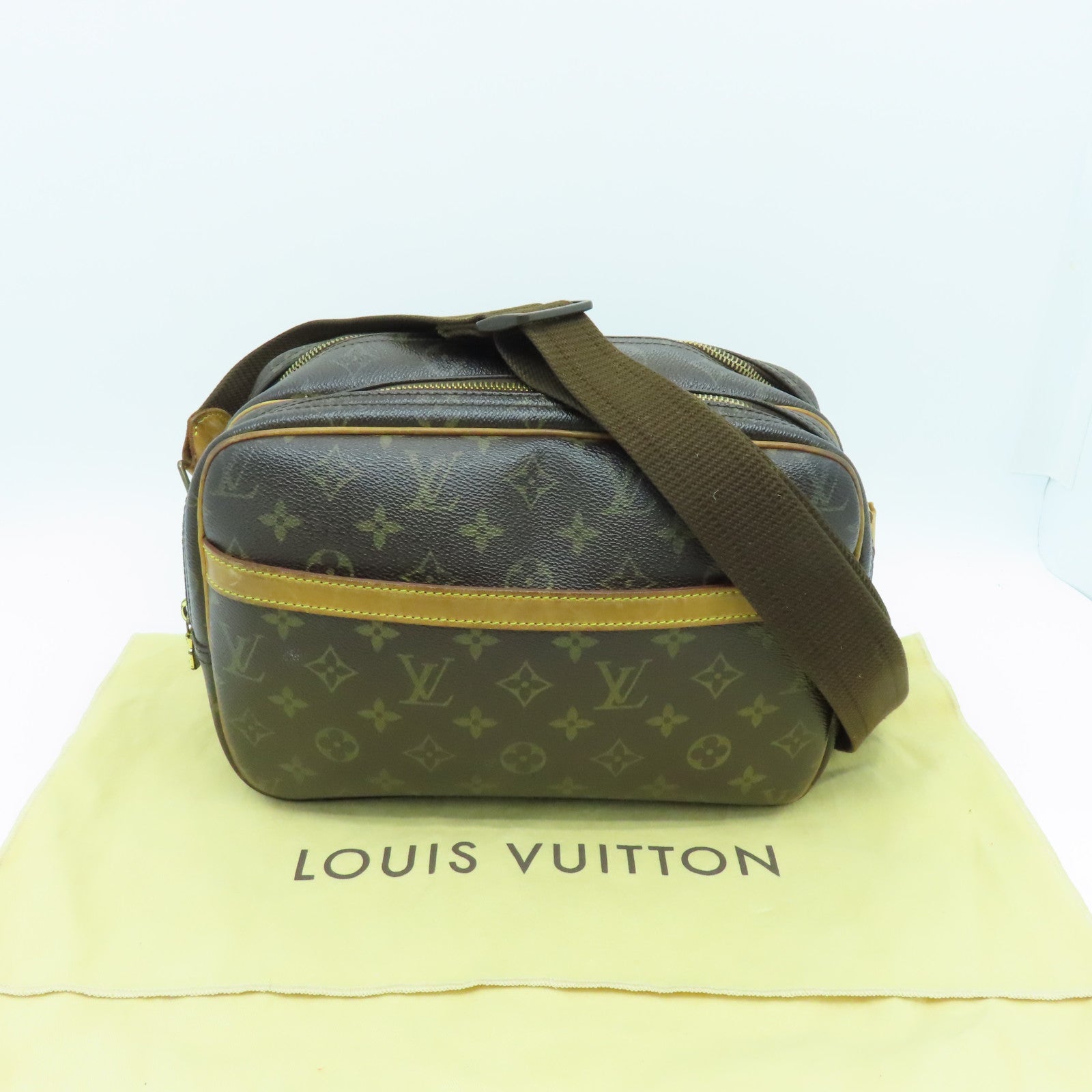 LOUIS VUITTON Monogram Reporter PM金扣肩背袋啡色
