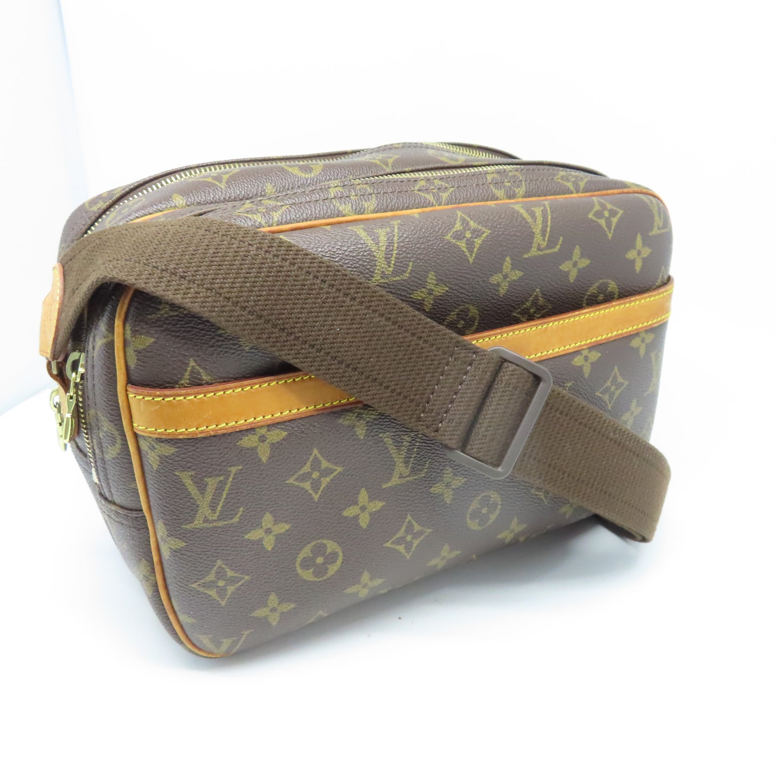 LOUIS VUITTON Monogram Reporter金扣肩背袋棕色