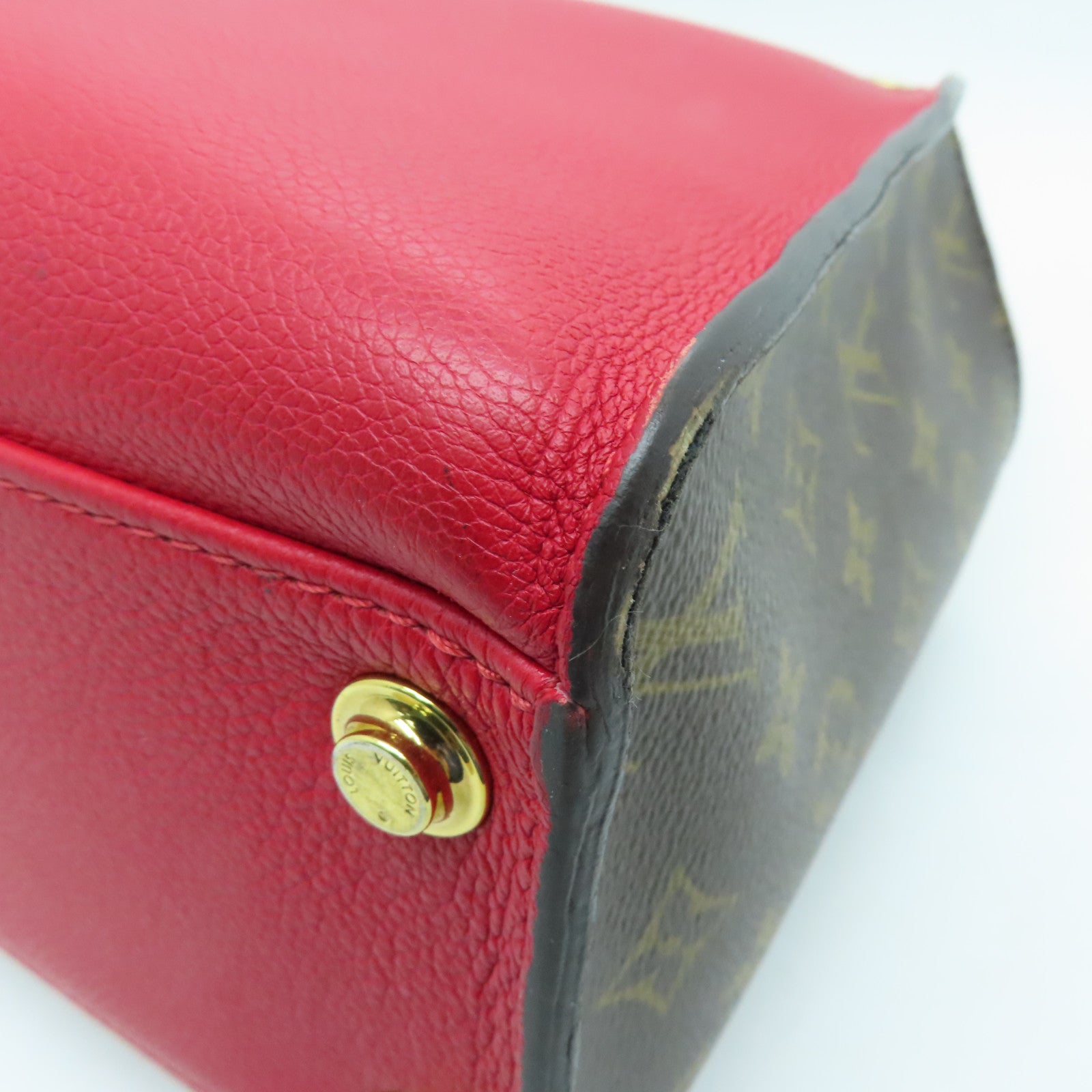 LOUIS VUITTON Monogram On My Side MM金扣肩背袋紅色/米色