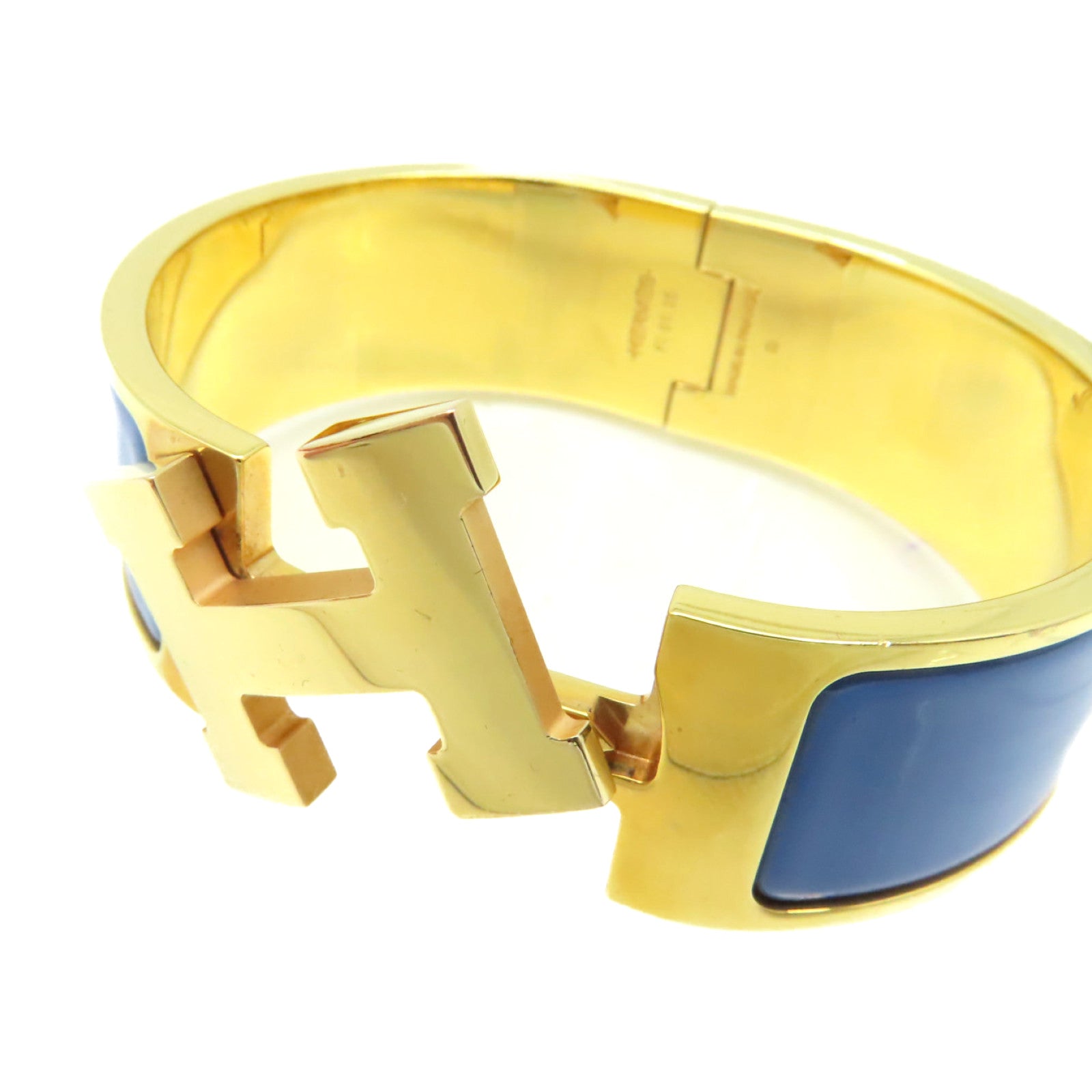 HERMES 金屬/琺瑯Clic-Clac H Bracelet手鐲金色/藍色