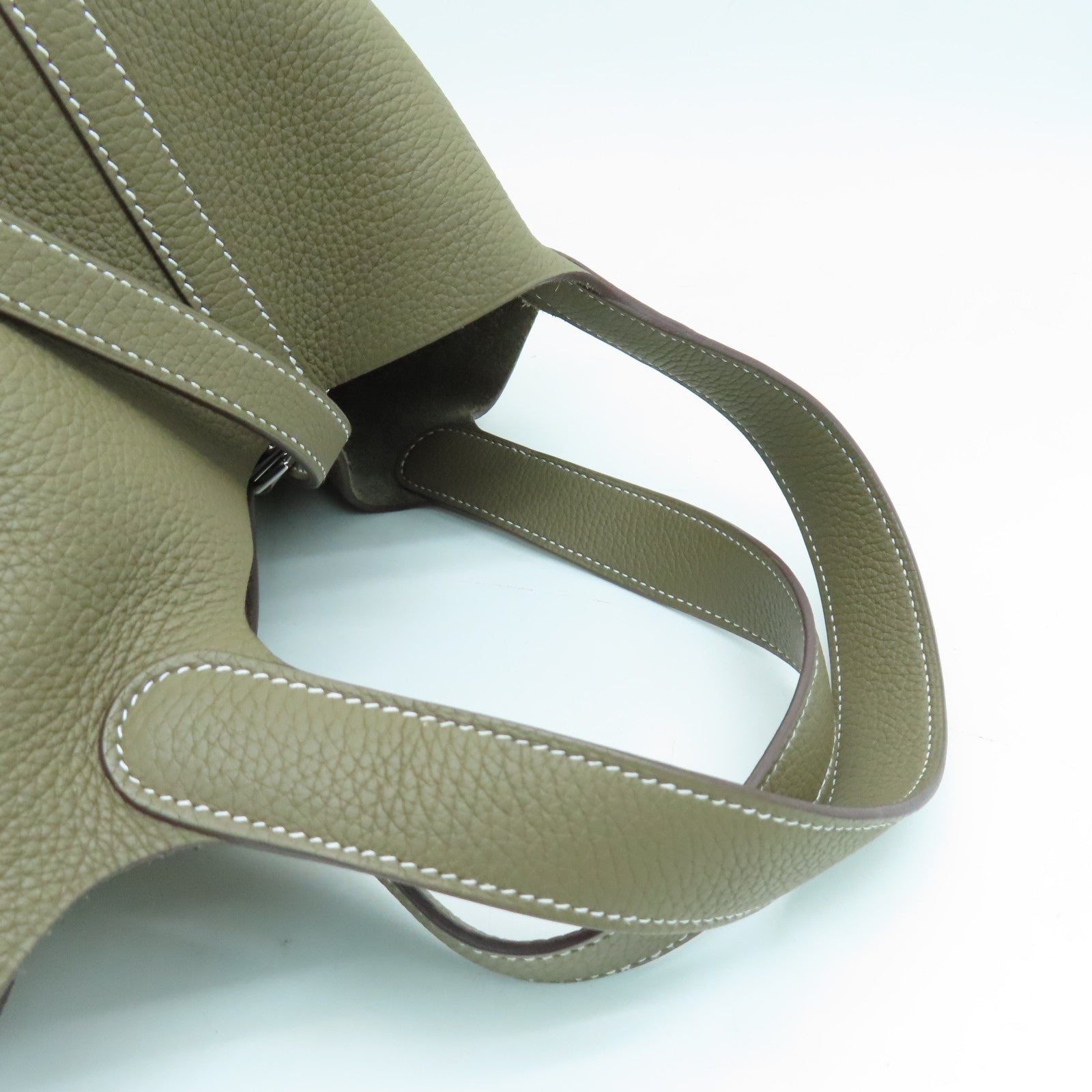 HERMES Clemence皮革Picotin MM Tote Bag银扣手挽袋大象色
