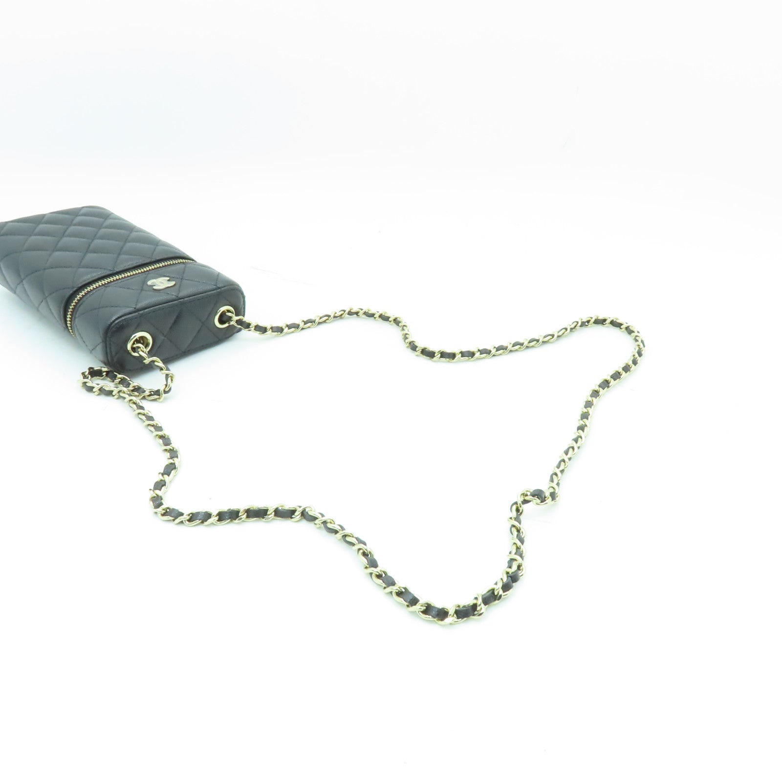 CHANEL 菱格Caviar皮革Chain Shoulder Bag金扣鏈帶肩背袋黒色