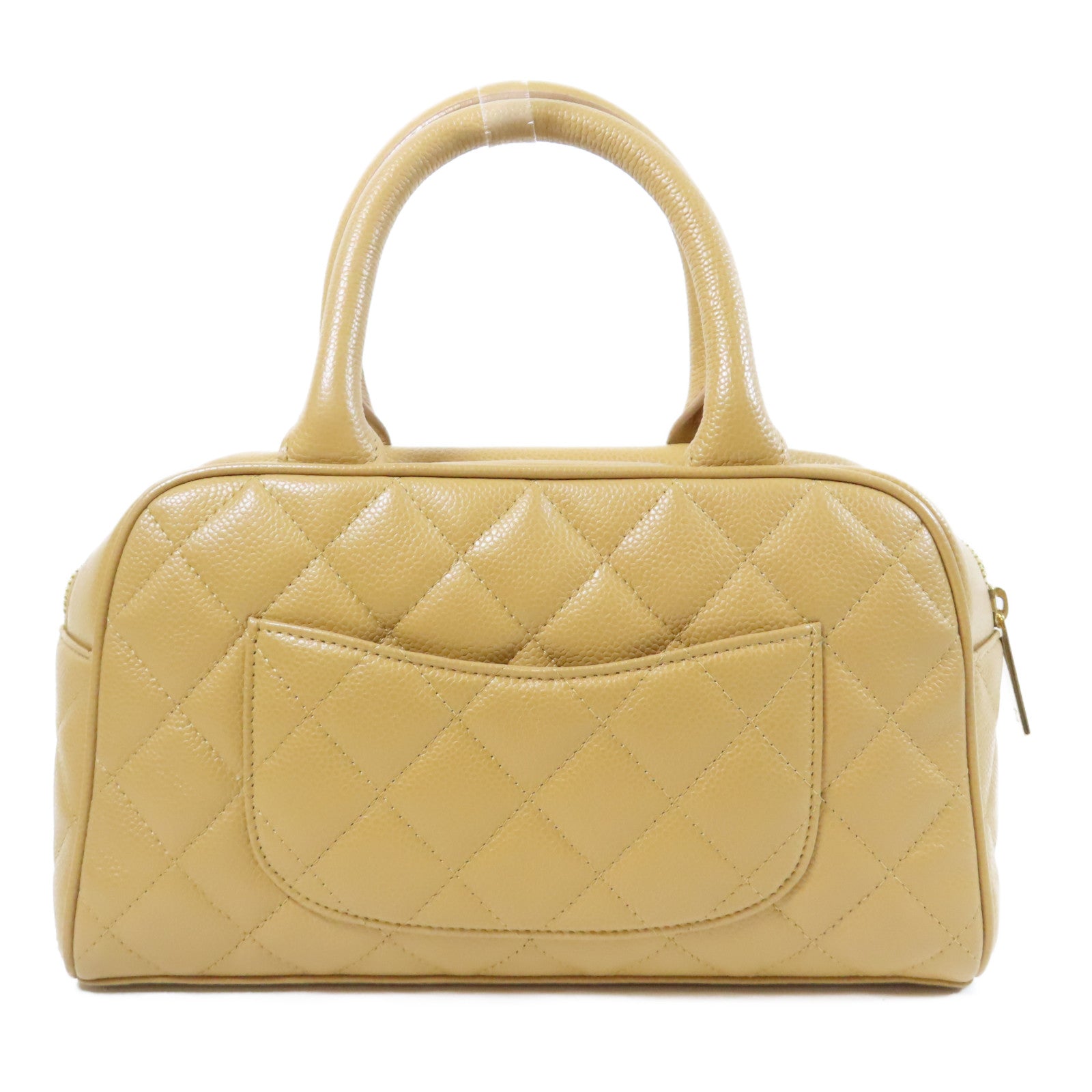 CHANEL 菱格Caviar皮革Vintage Bowling Bag金扣手挽袋米色