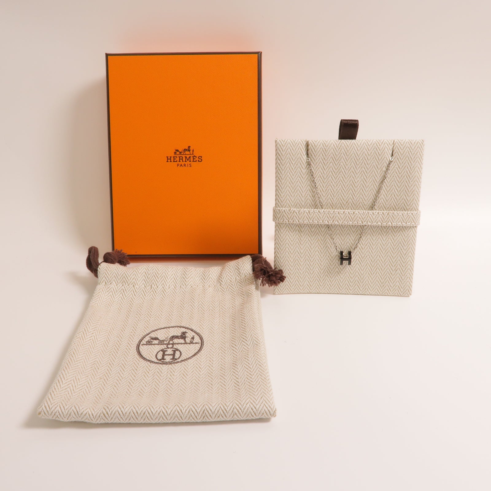 HERMES 金屬Mini Pop H Necklace項鏈黑色/銀色