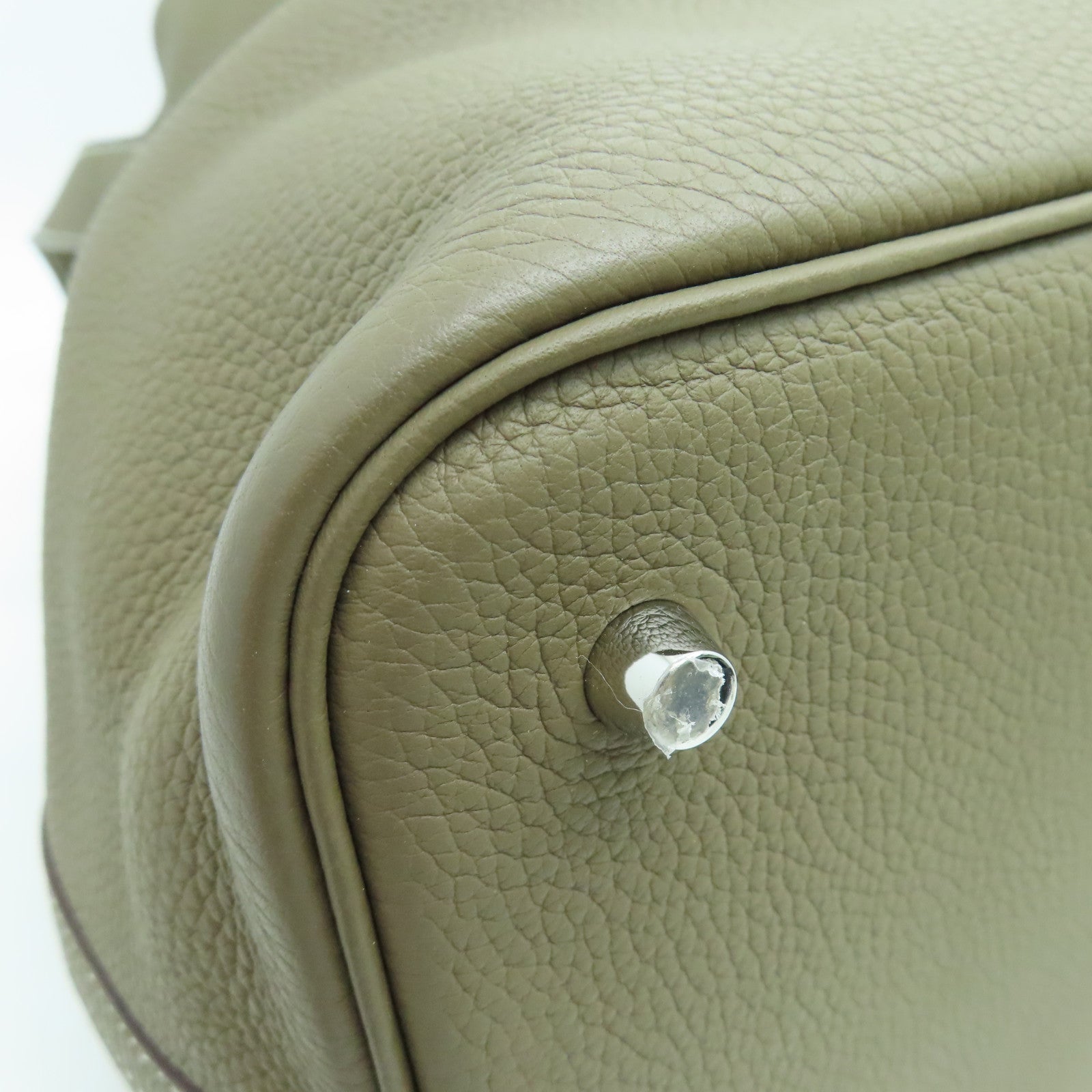 HERMES Clemence皮革Picotin MM Tote Bag银扣手挽袋大象色