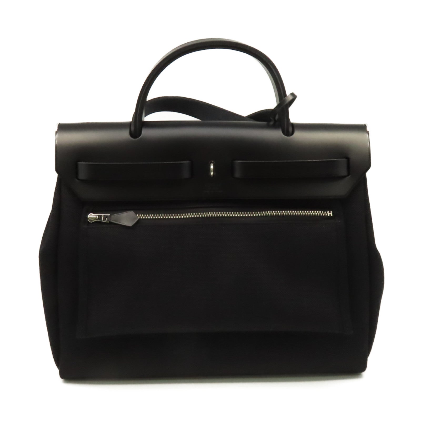 HERMES 帆布Herbag PM 2Way Shoulder Bag銀扣手挽肩背兩用袋黑色