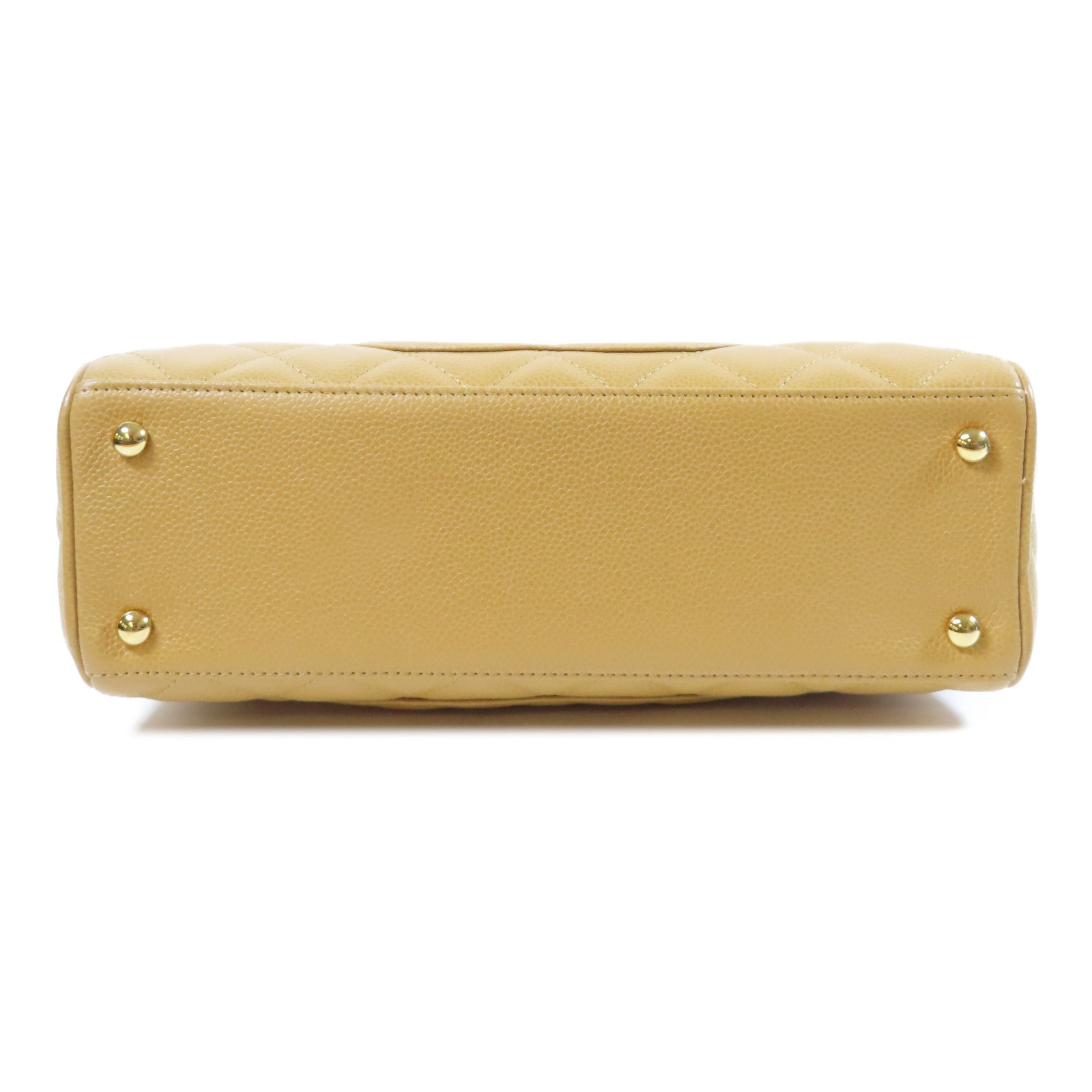 CHANEL 菱格Caviar皮革Vintage Bowling Bag金扣手挽袋米色