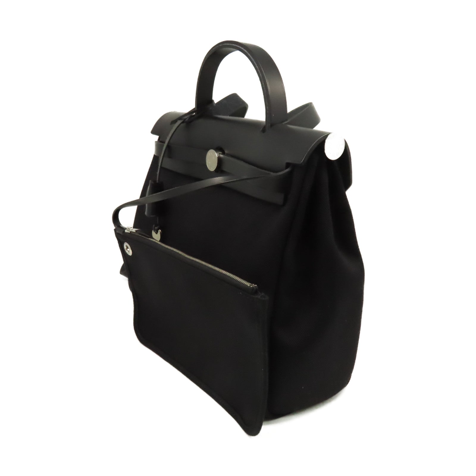 HERMES 帆布Herbag PM 2Way Shoulder Bag銀扣手挽肩背兩用袋黑色