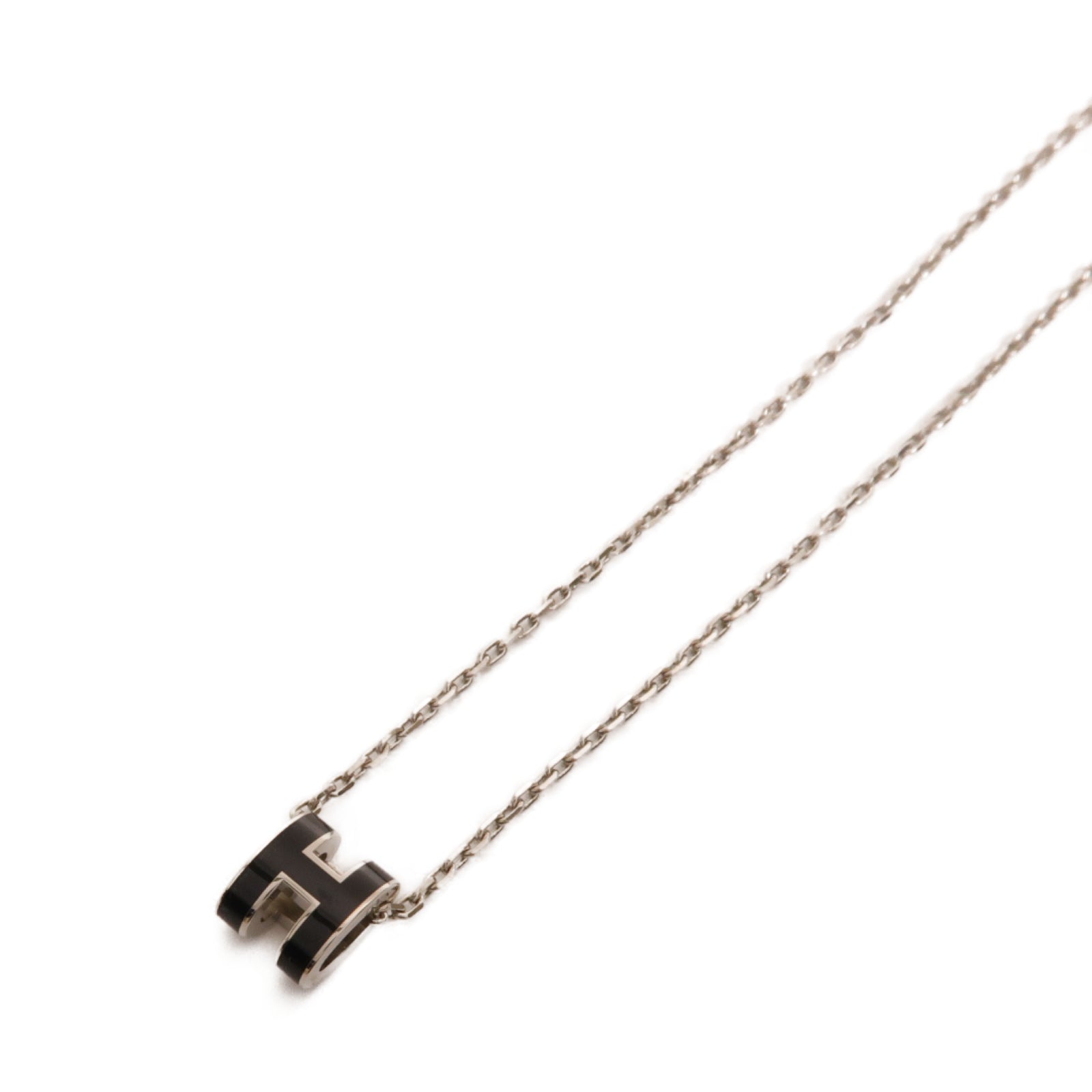 HERMES 金屬Mini Pop H Necklace項鏈黑色/銀色