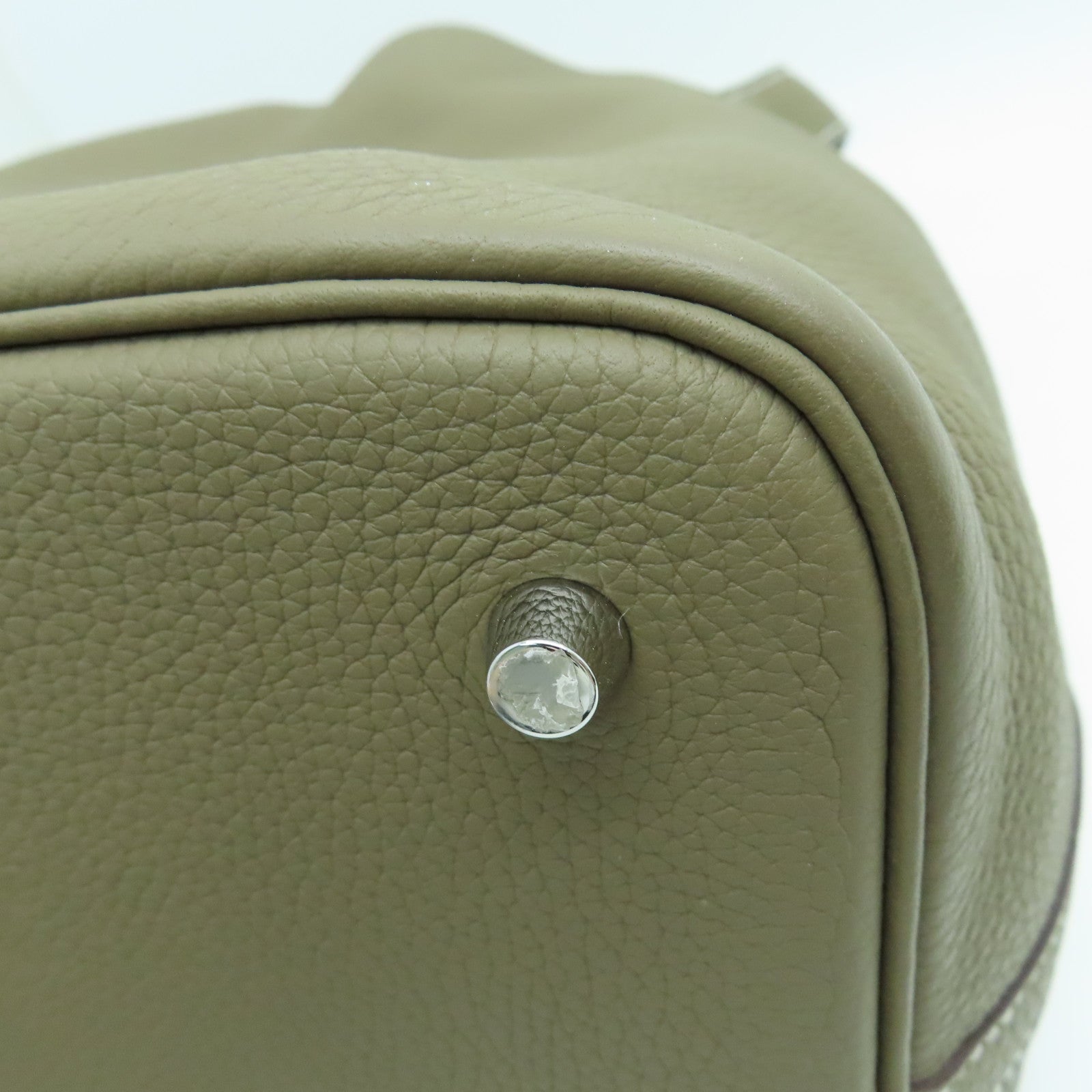 HERMES Clemence皮革Picotin MM Tote Bag银扣手挽袋大象色