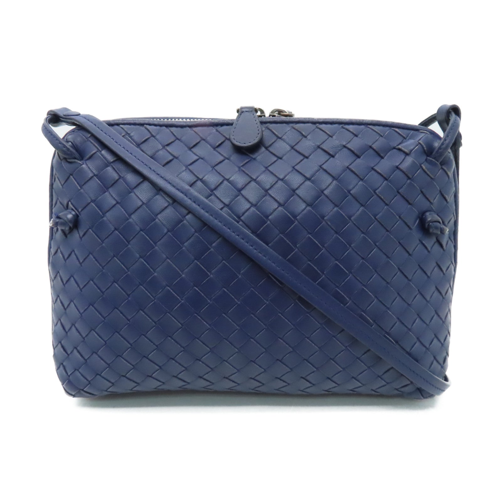 BOTTEGA VENETA 織紋皮革Shoulder Bag銀扣肩背袋藍色