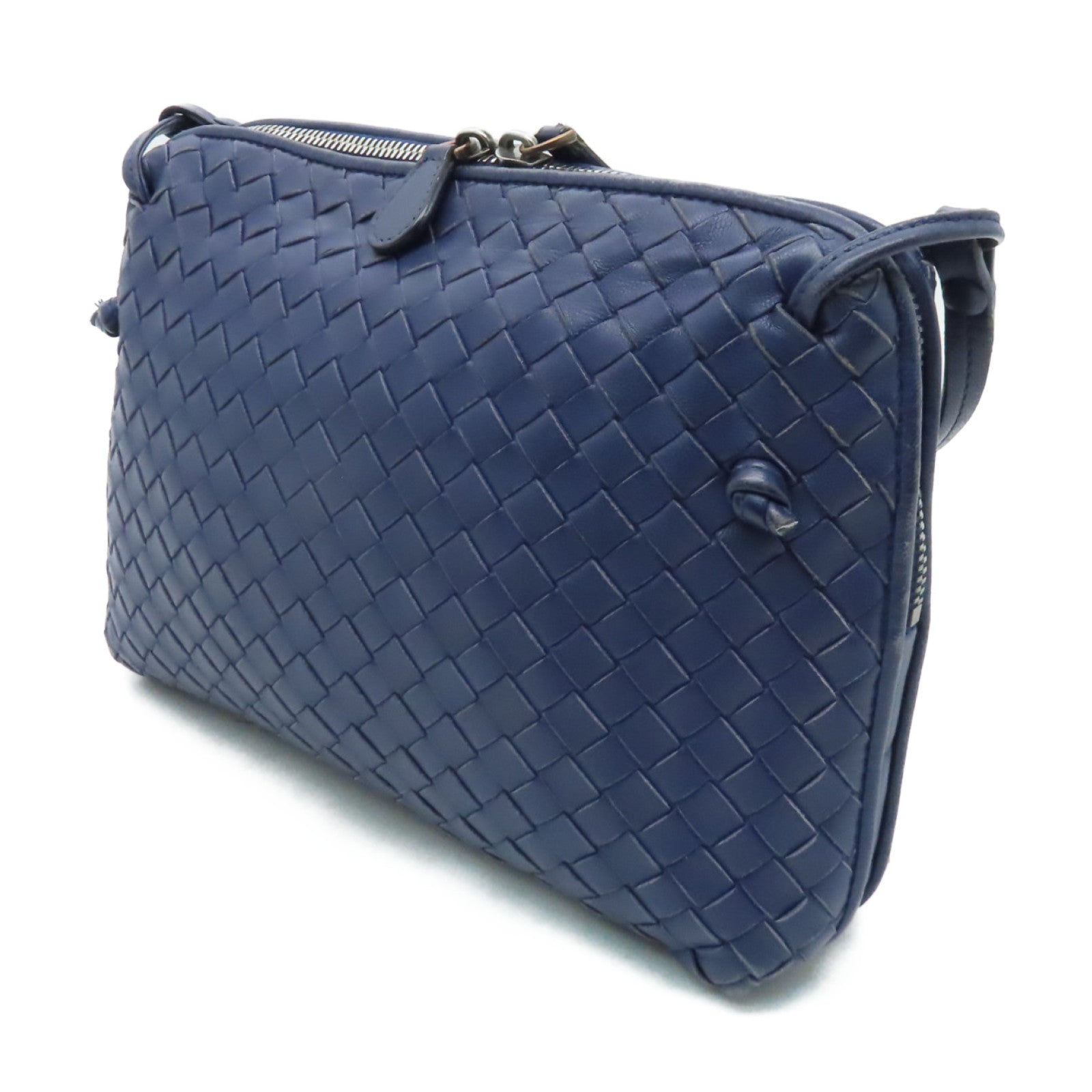 BOTTEGA VENETA 織紋皮革Shoulder Bag銀扣肩背袋藍色