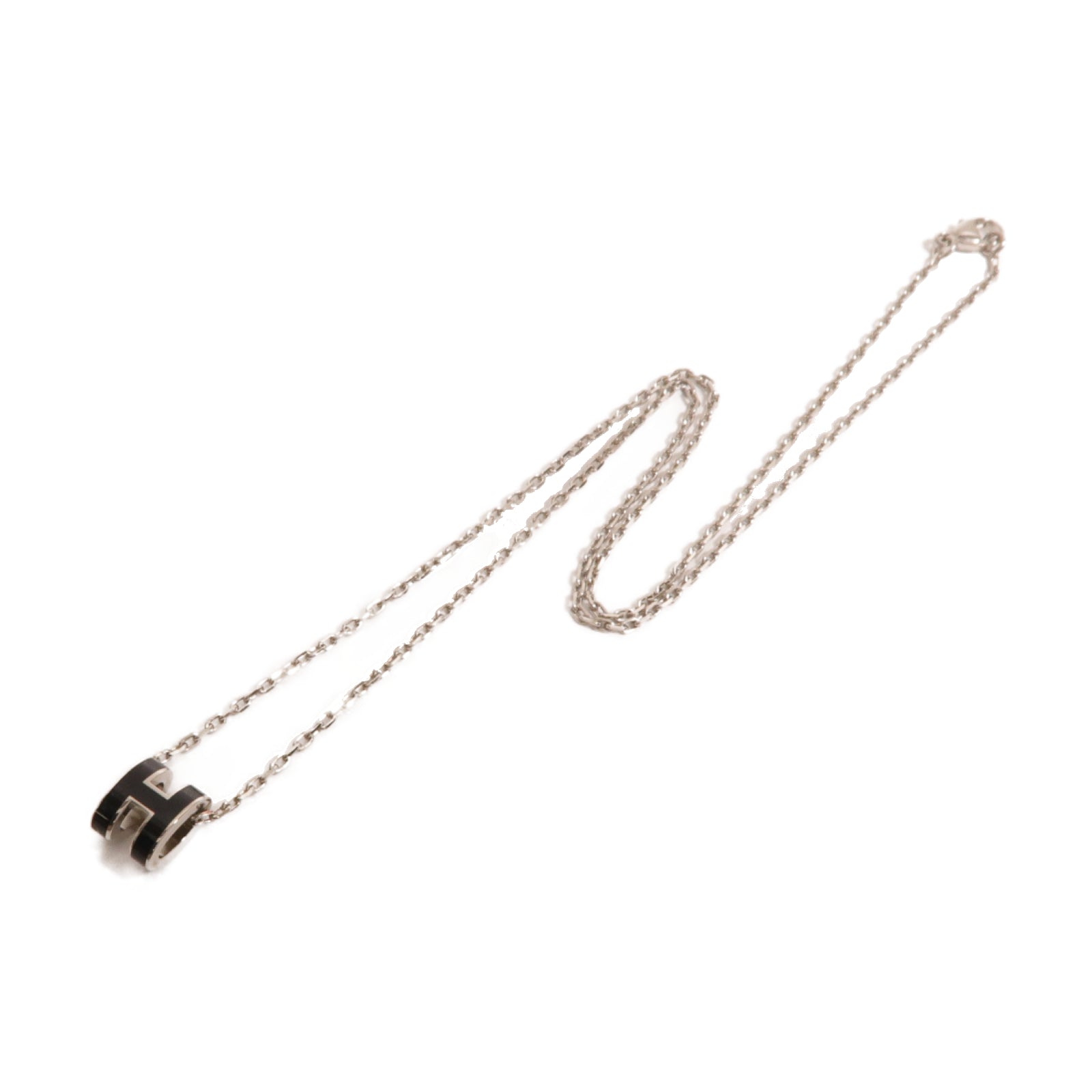 HERMES 金屬Mini Pop H Necklace項鏈黑色/銀色