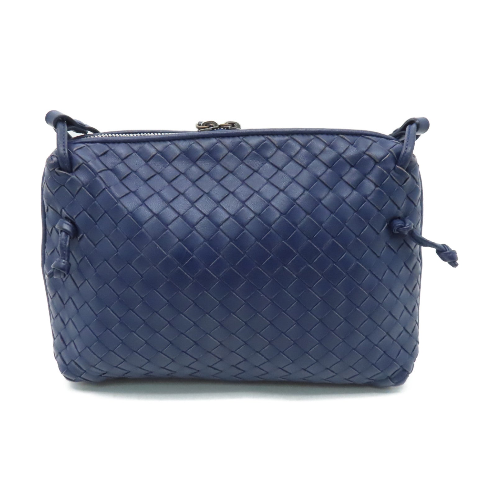 BOTTEGA VENETA 織紋皮革Shoulder Bag銀扣肩背袋藍色