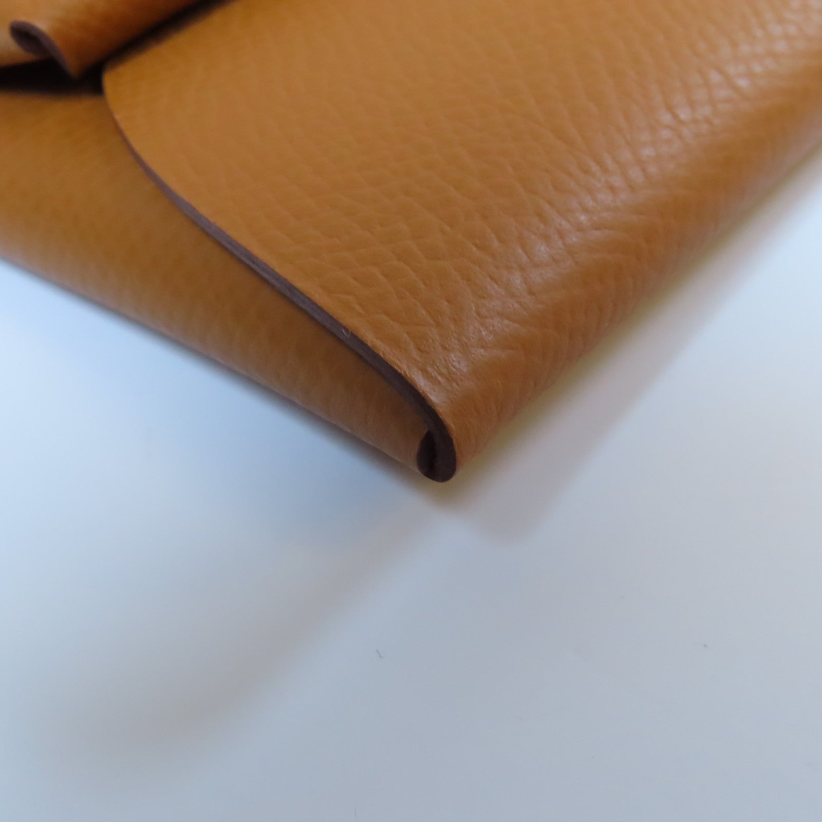 HERMES Epsom皮革Bastia銀扣零錢包經典駝色