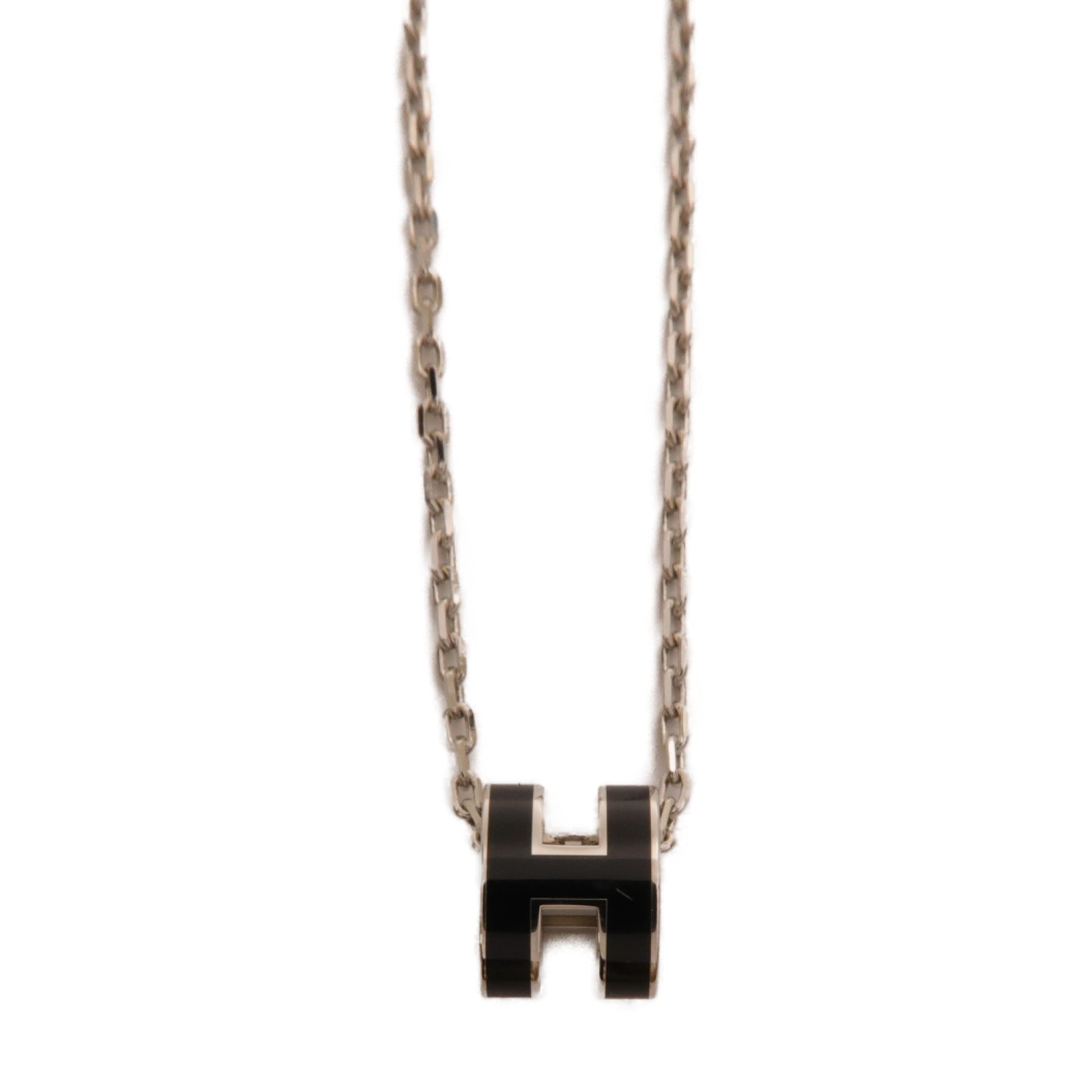 HERMES 金屬Mini Pop H Necklace項鏈黑色/銀色