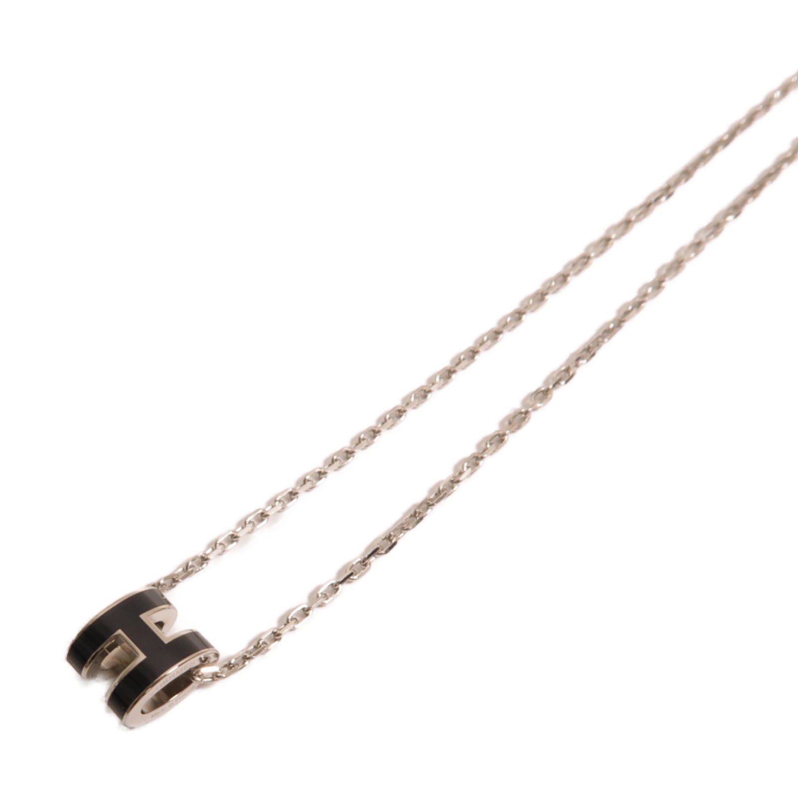 HERMES 金屬Mini Pop H Necklace項鏈黑色/銀色