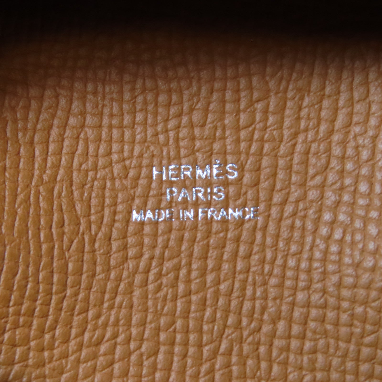 HERMES Epsom皮革Bastia銀扣零錢包經典駝色