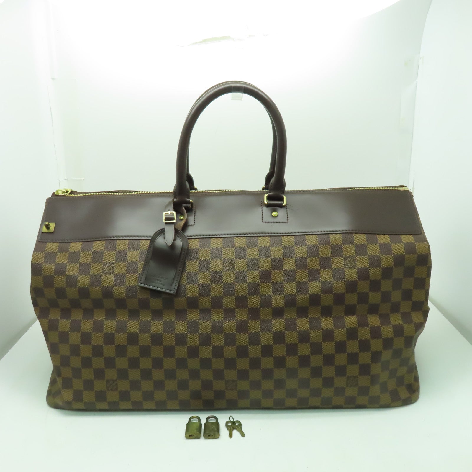 LOUIS VUITTON 【激減優惠】Damier Greenwich GM金扣波士頓包棕色