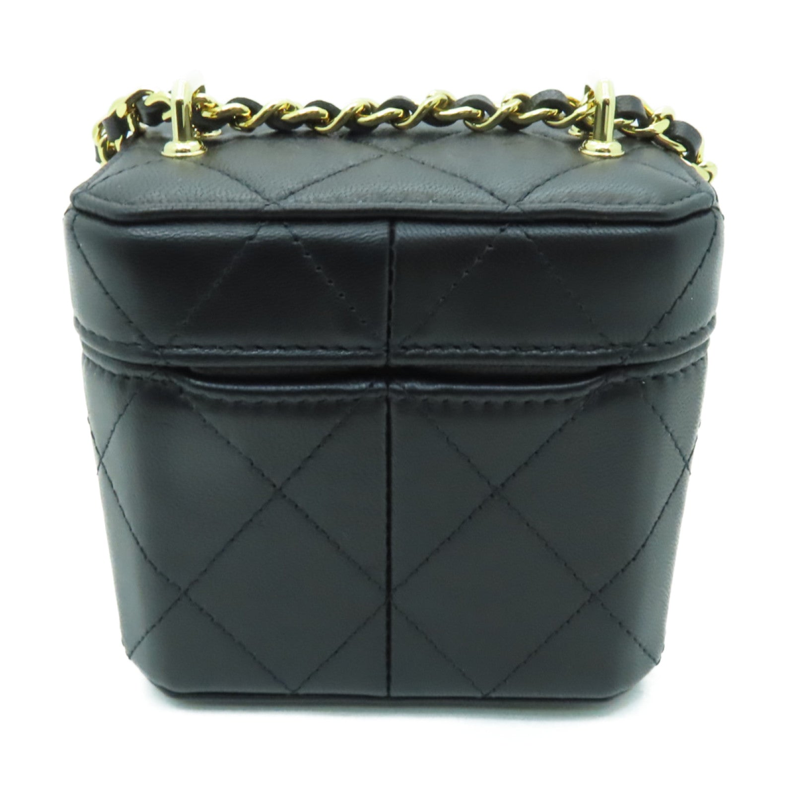 CHANEL 菱格牛皮皮革Chain Shoulder Bag金扣鏈帶肩背袋黒色