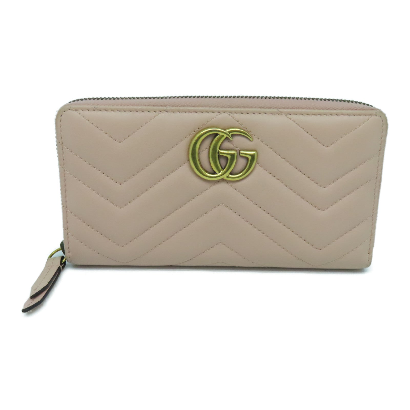 GUCCI 斜纹牛皮皮革Marmont Wallet金扣长钱包粉红色