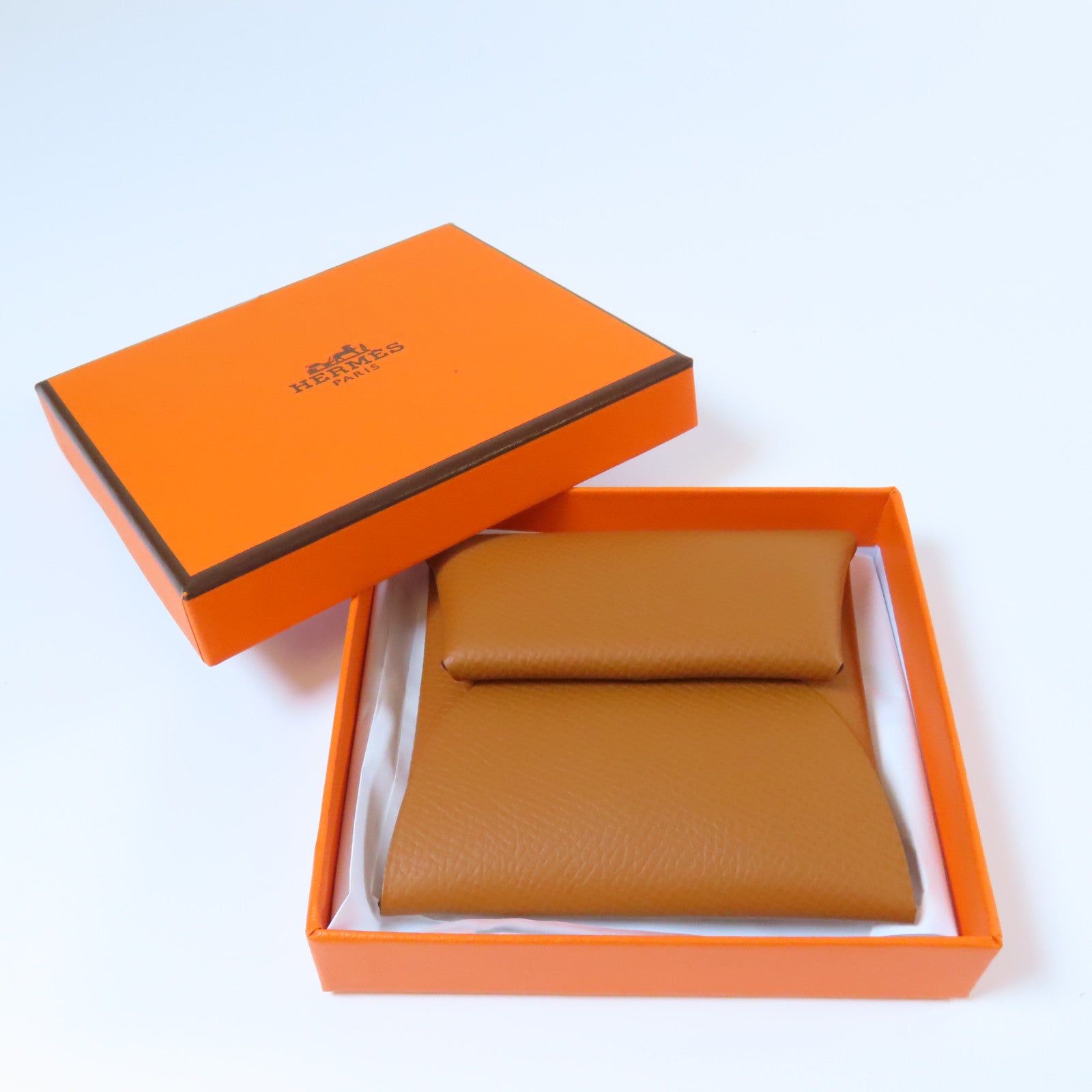 HERMES Epsom皮革Bastia銀扣零錢包經典駝色