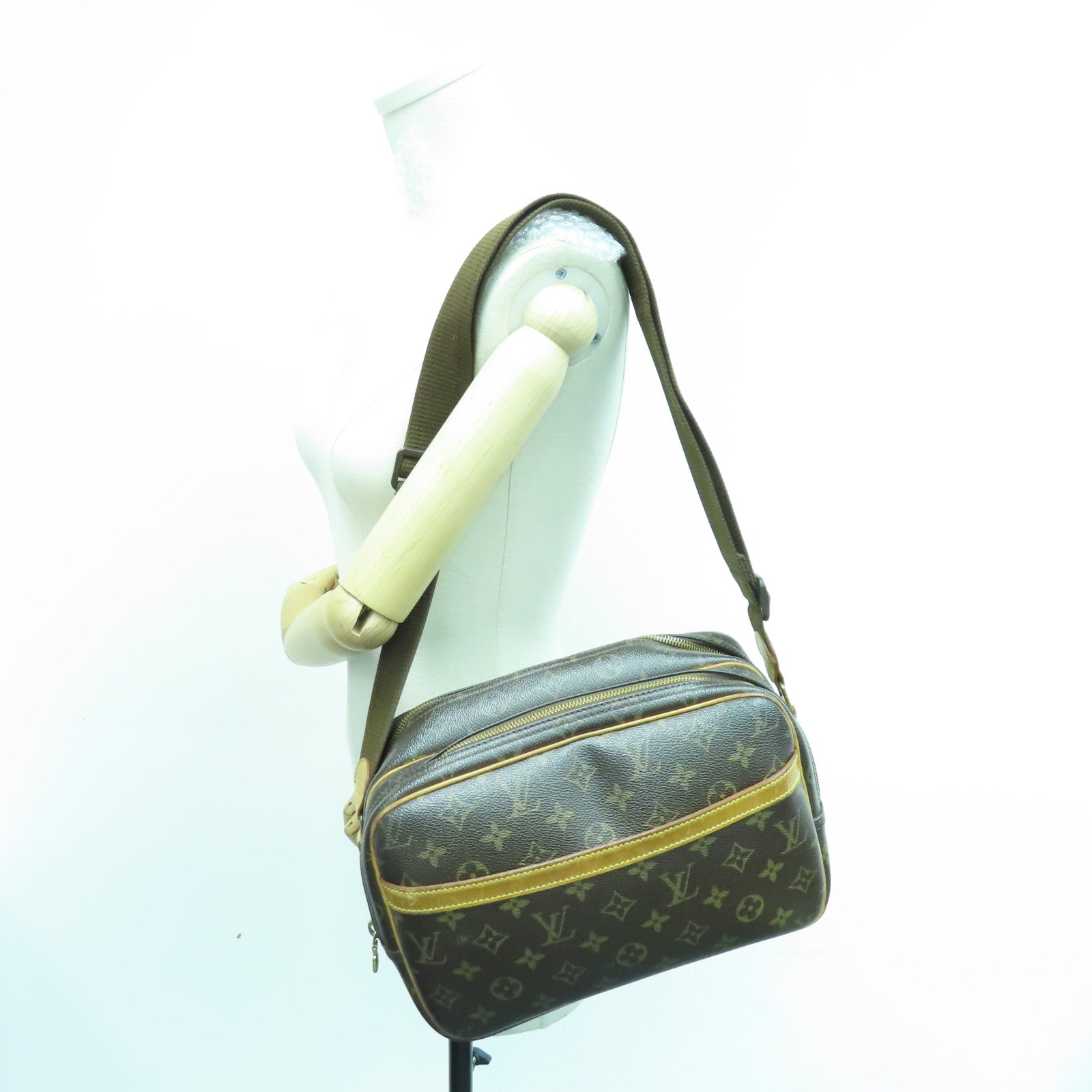 LOUIS VUITTON Monogram Reporter PM金扣肩背袋啡色