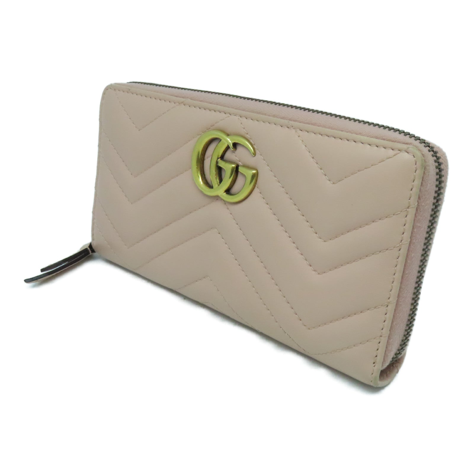 GUCCI 斜纹牛皮皮革Marmont Wallet金扣长钱包粉红色