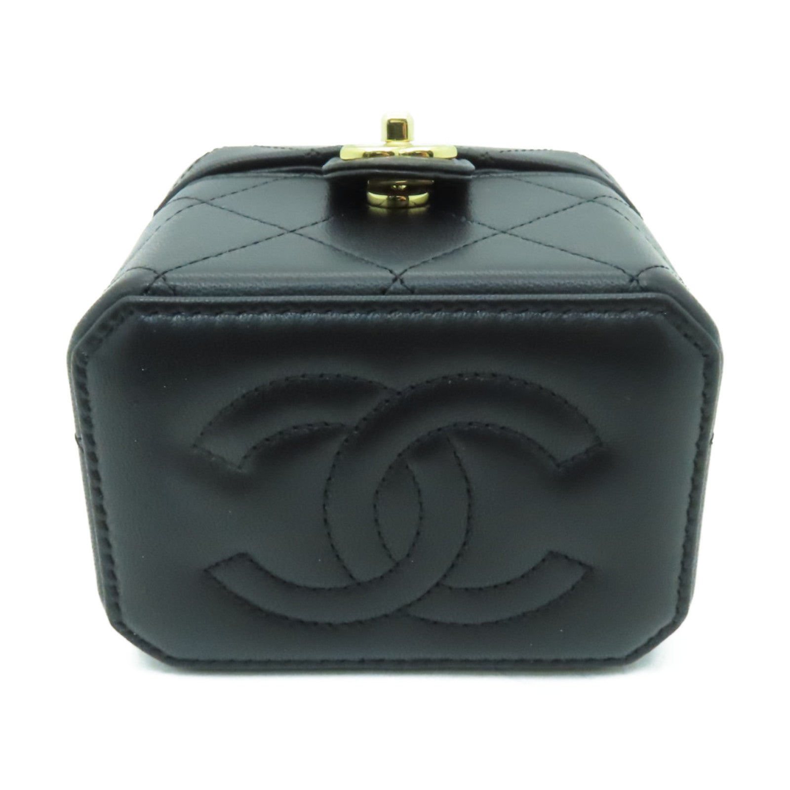 CHANEL 菱格牛皮皮革Chain Shoulder Bag金扣鏈帶肩背袋黒色