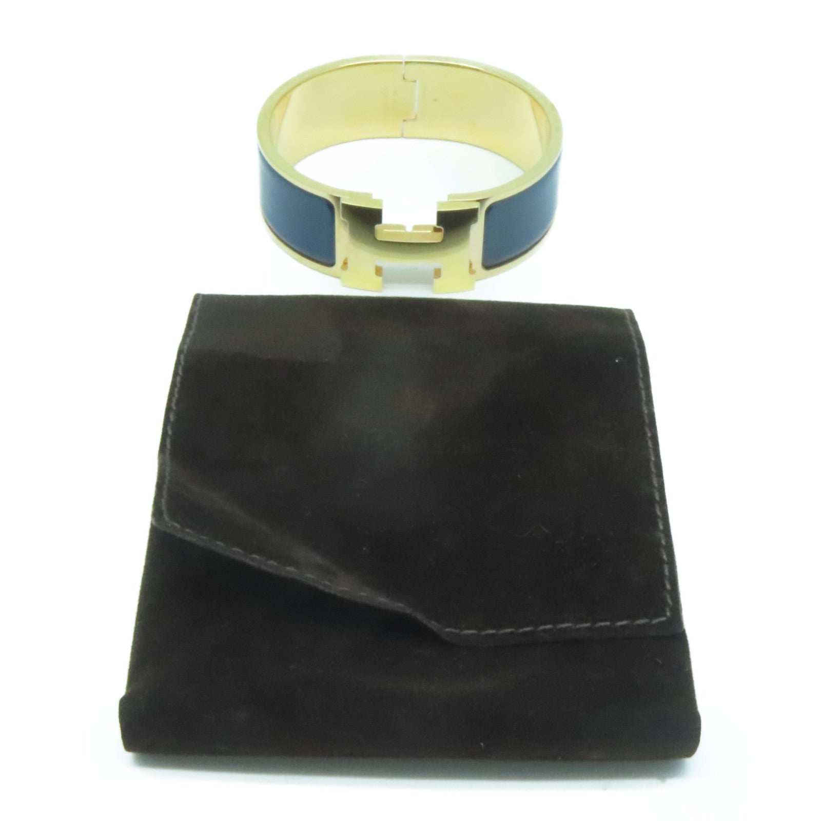 HERMES 金屬Clic-Clac H Bracelet手鐲藍色/金色