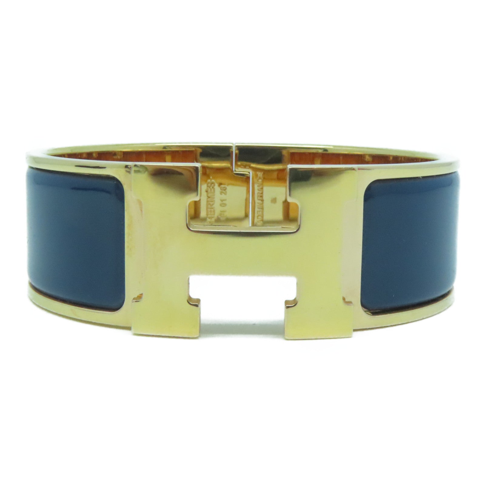 HERMES 金屬Clic-Clac H Bracelet手鐲藍色/金色