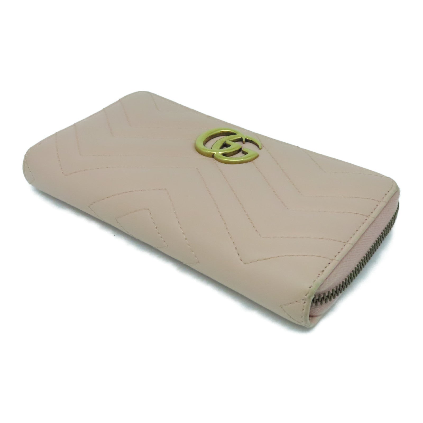 GUCCI 斜纹牛皮皮革Marmont Wallet金扣长钱包粉红色