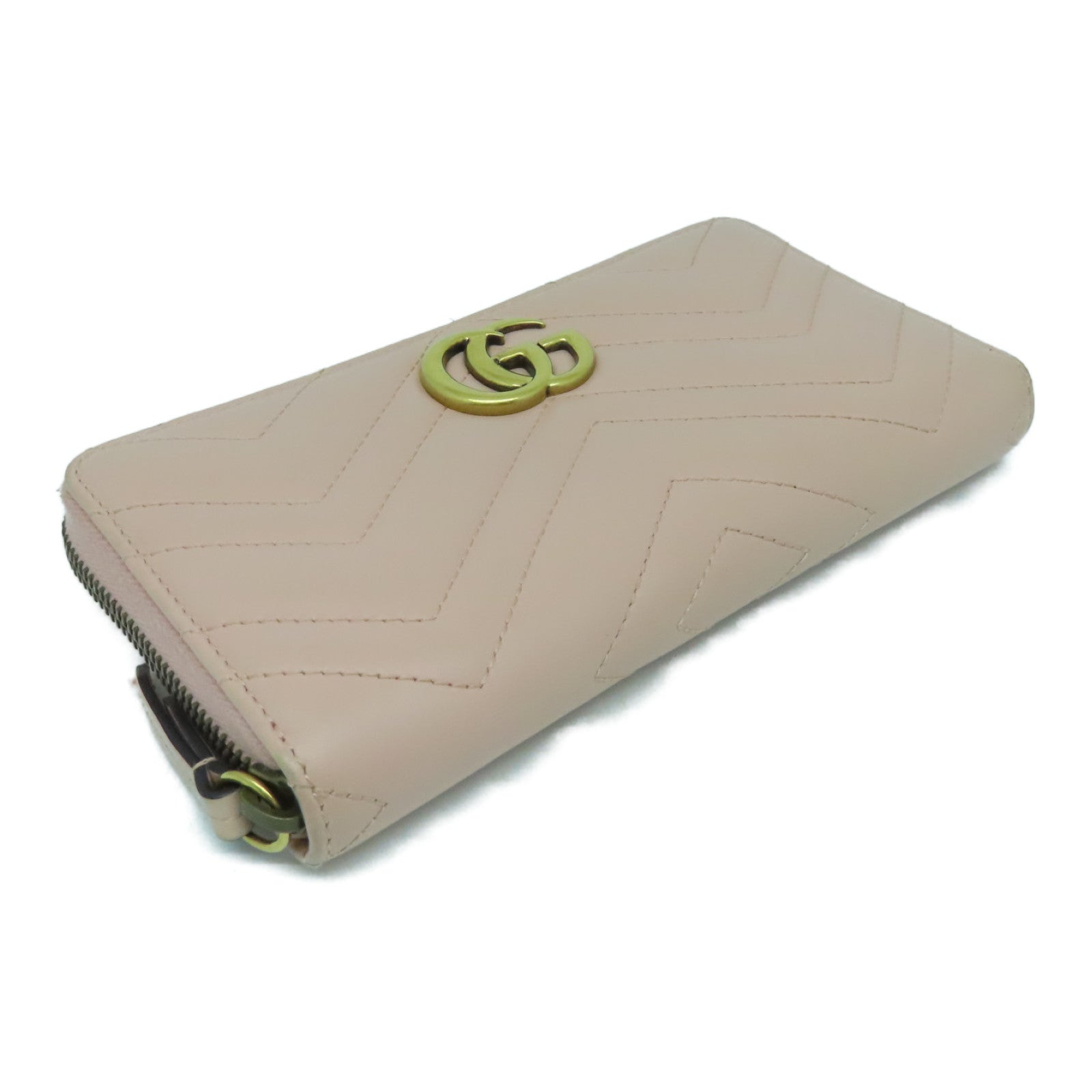 GUCCI 斜纹牛皮皮革Marmont Wallet金扣长钱包粉红色