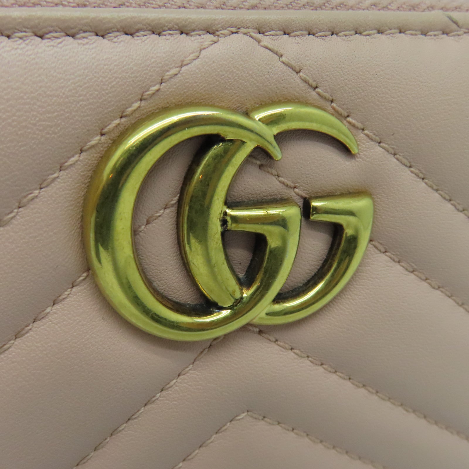 GUCCI 斜纹牛皮皮革Marmont Wallet金扣长钱包粉红色