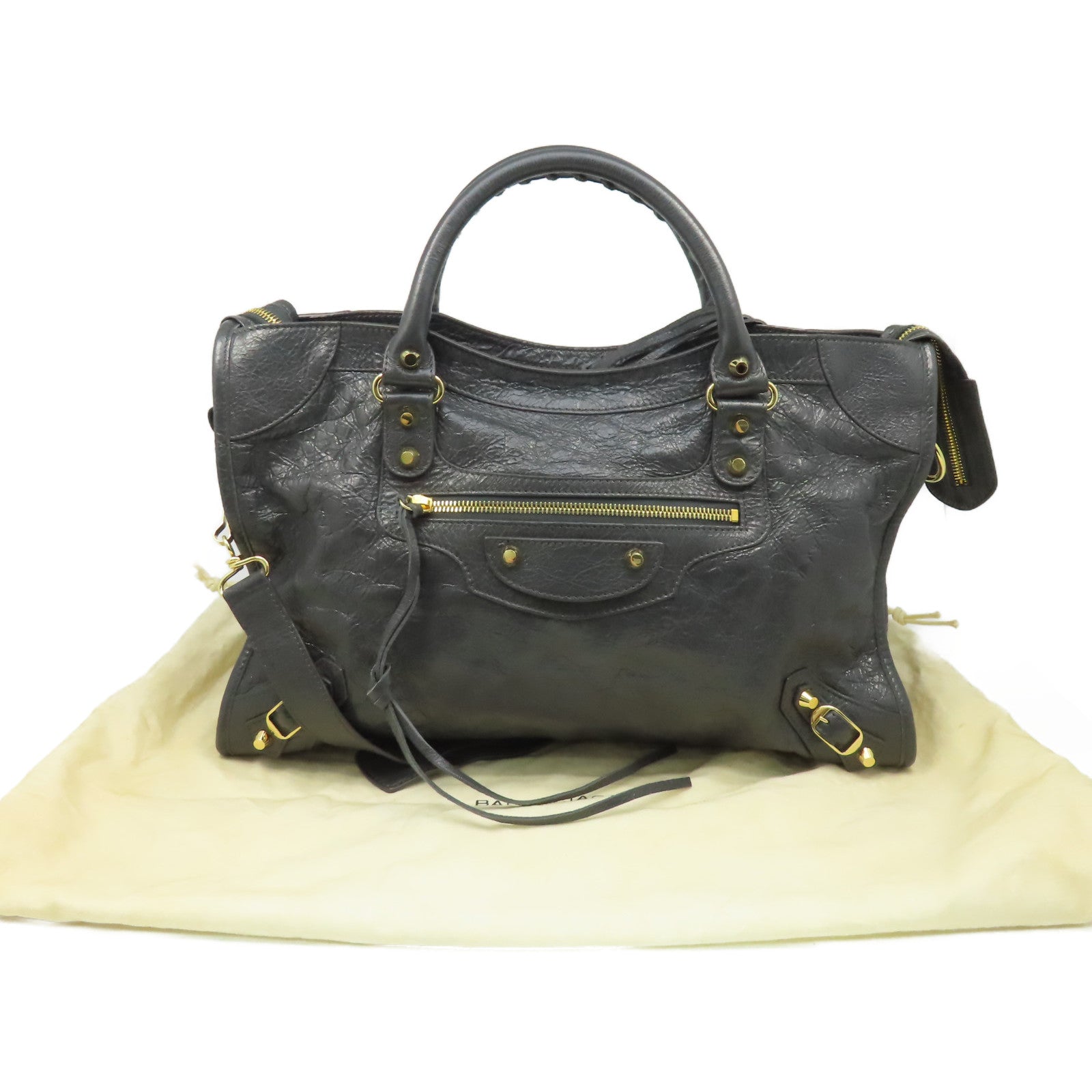 BALENCIAGA 牛皮皮革City 2Way Shoulder Bag手挽肩背兩用袋碳灰色