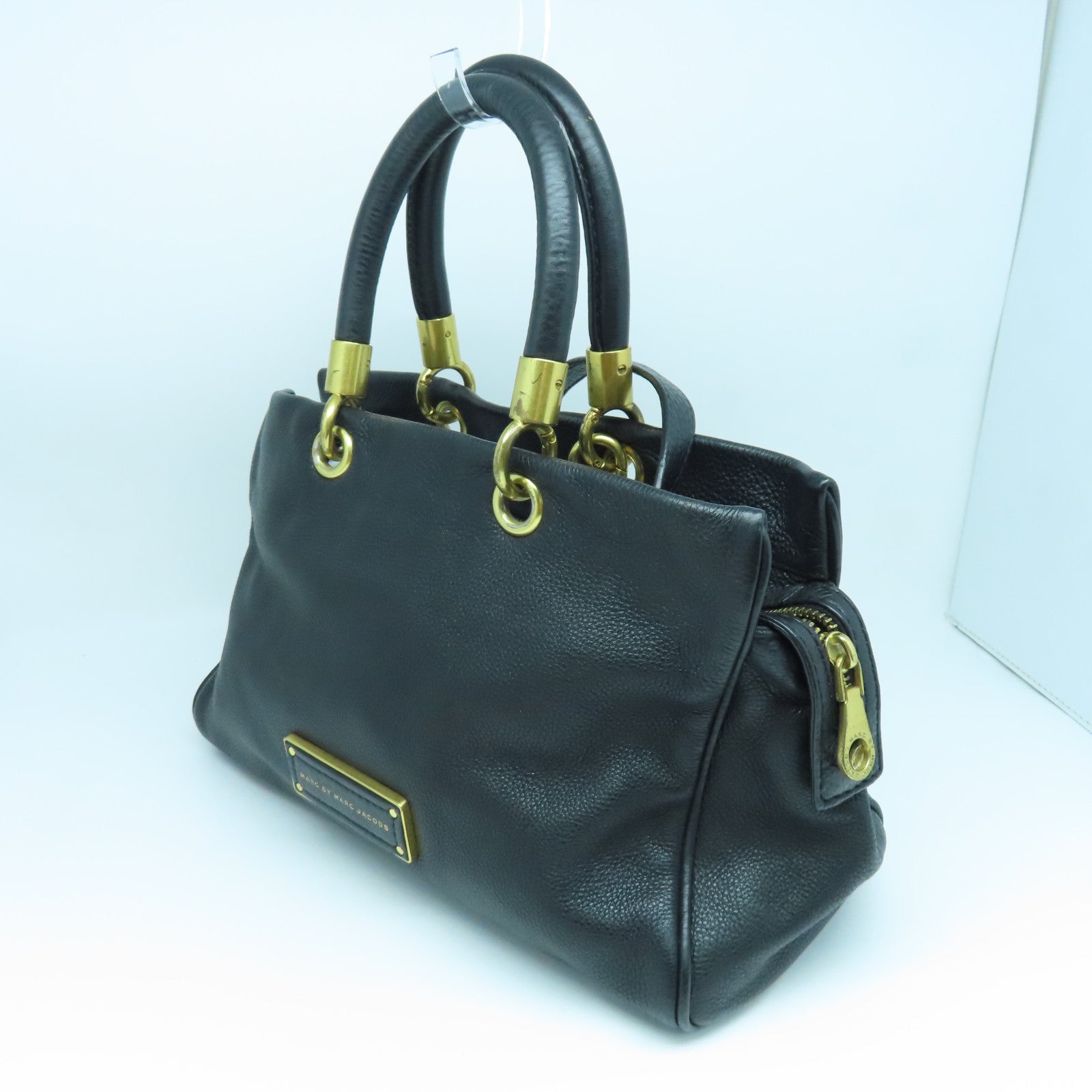 MARC BY MARC JACOBS Cowhide Leather 2Way Shoulder Gold Buckle Handle Shoulder Back Dual-purpose Bag Black