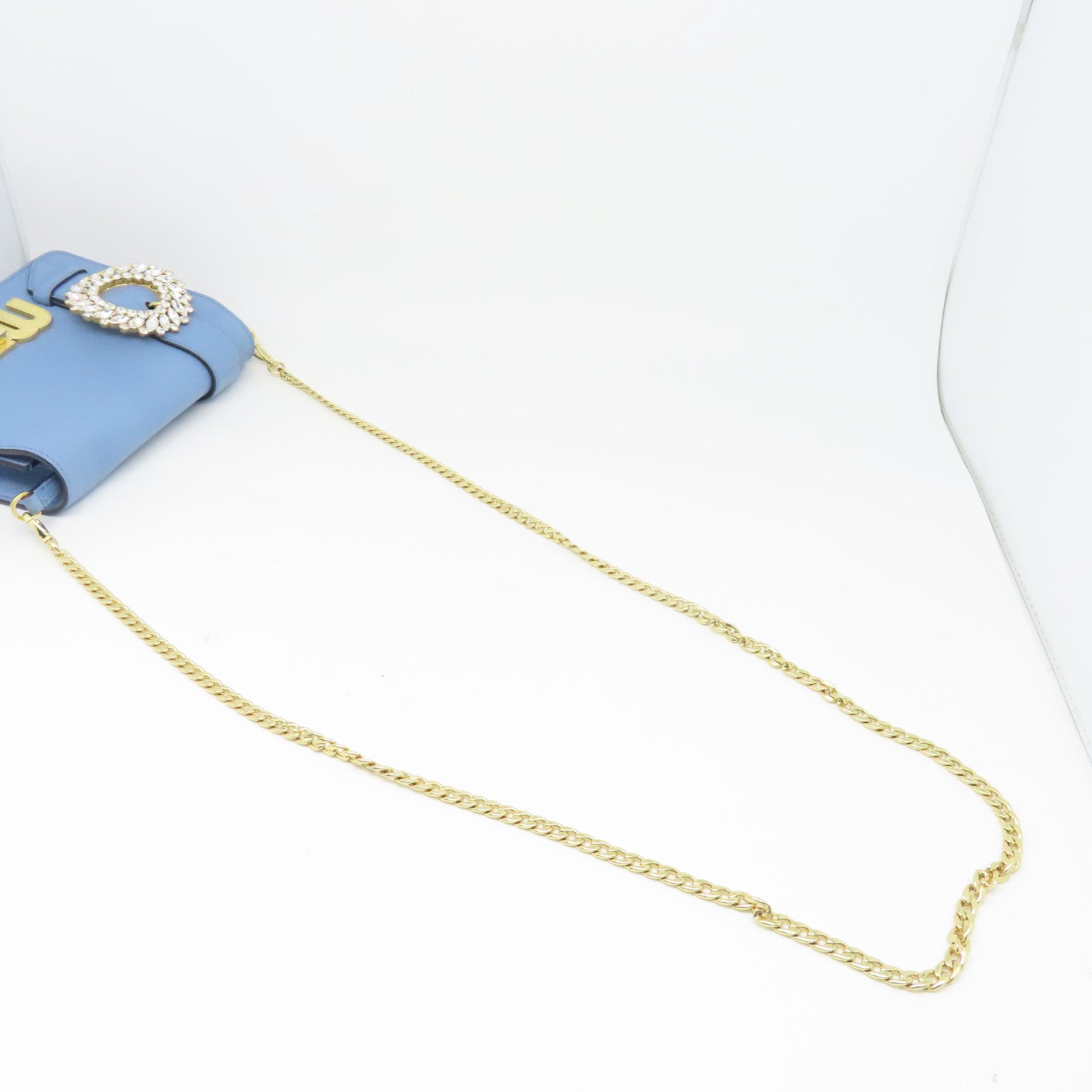 Miu Miu 牛皮皮革Chain Shoulder金扣鏈帶肩背袋藍色