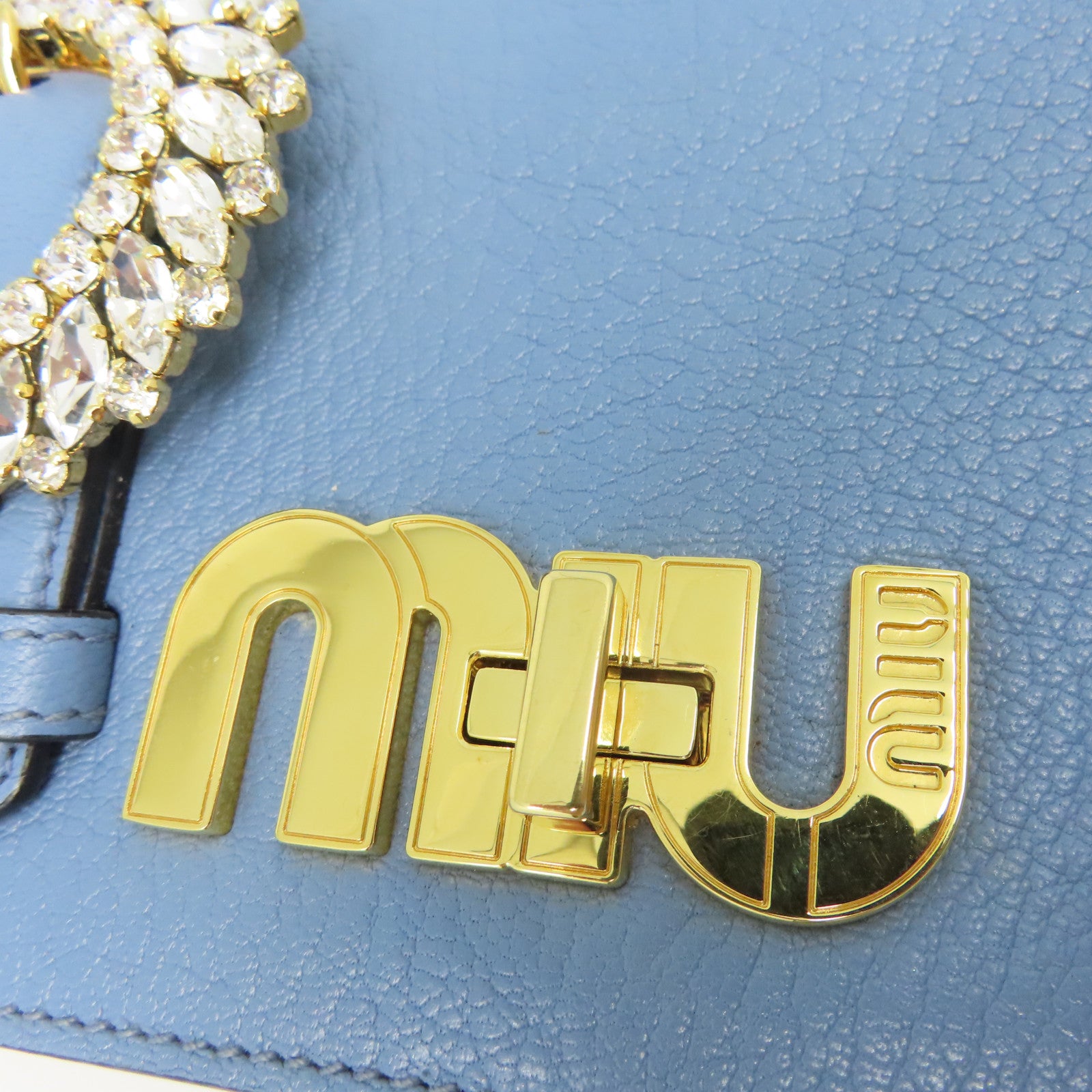 Miu Miu 牛皮皮革Chain Shoulder金扣鏈帶肩背袋藍色