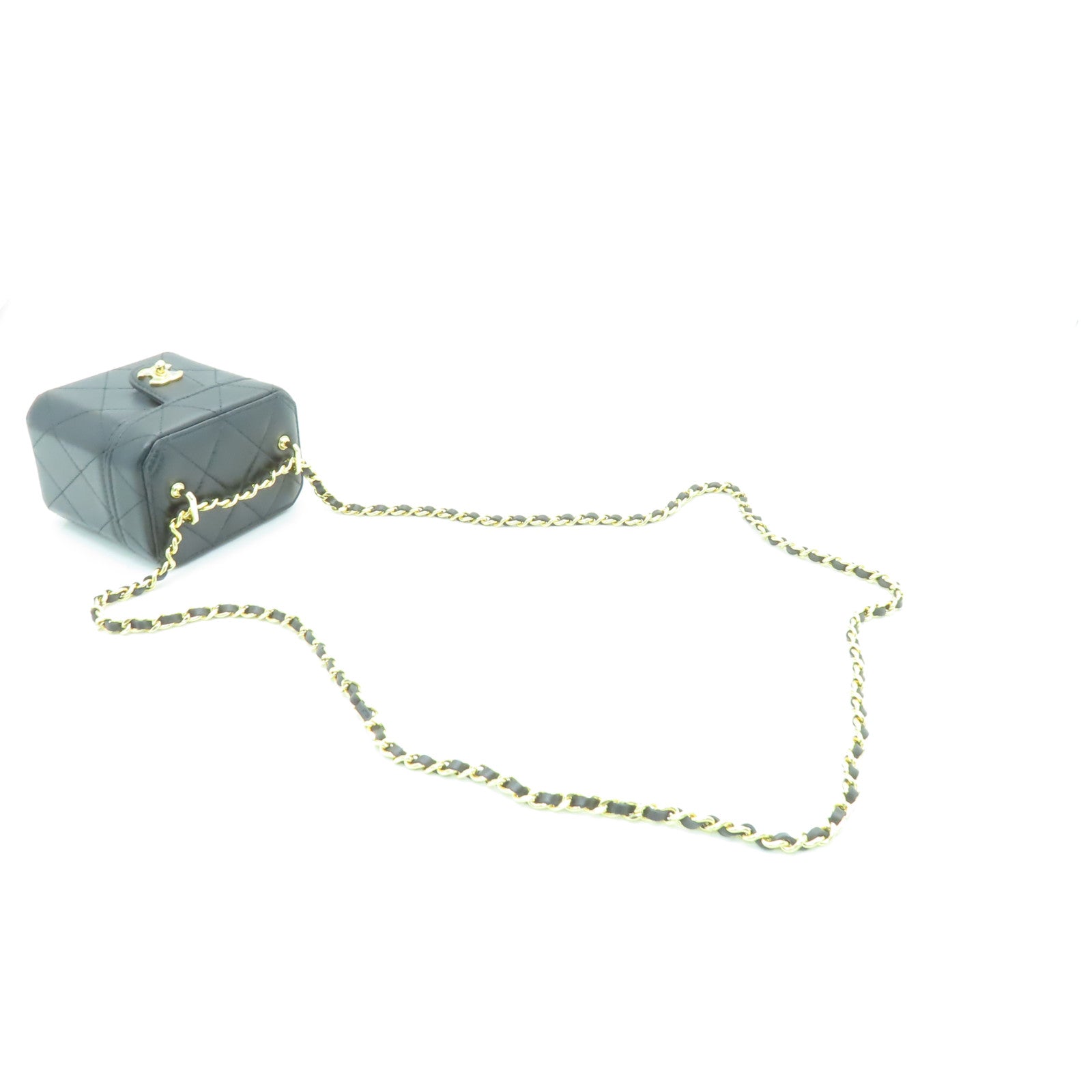 CHANEL 菱格牛皮皮革Chain Shoulder Bag金扣鏈帶肩背袋黒色