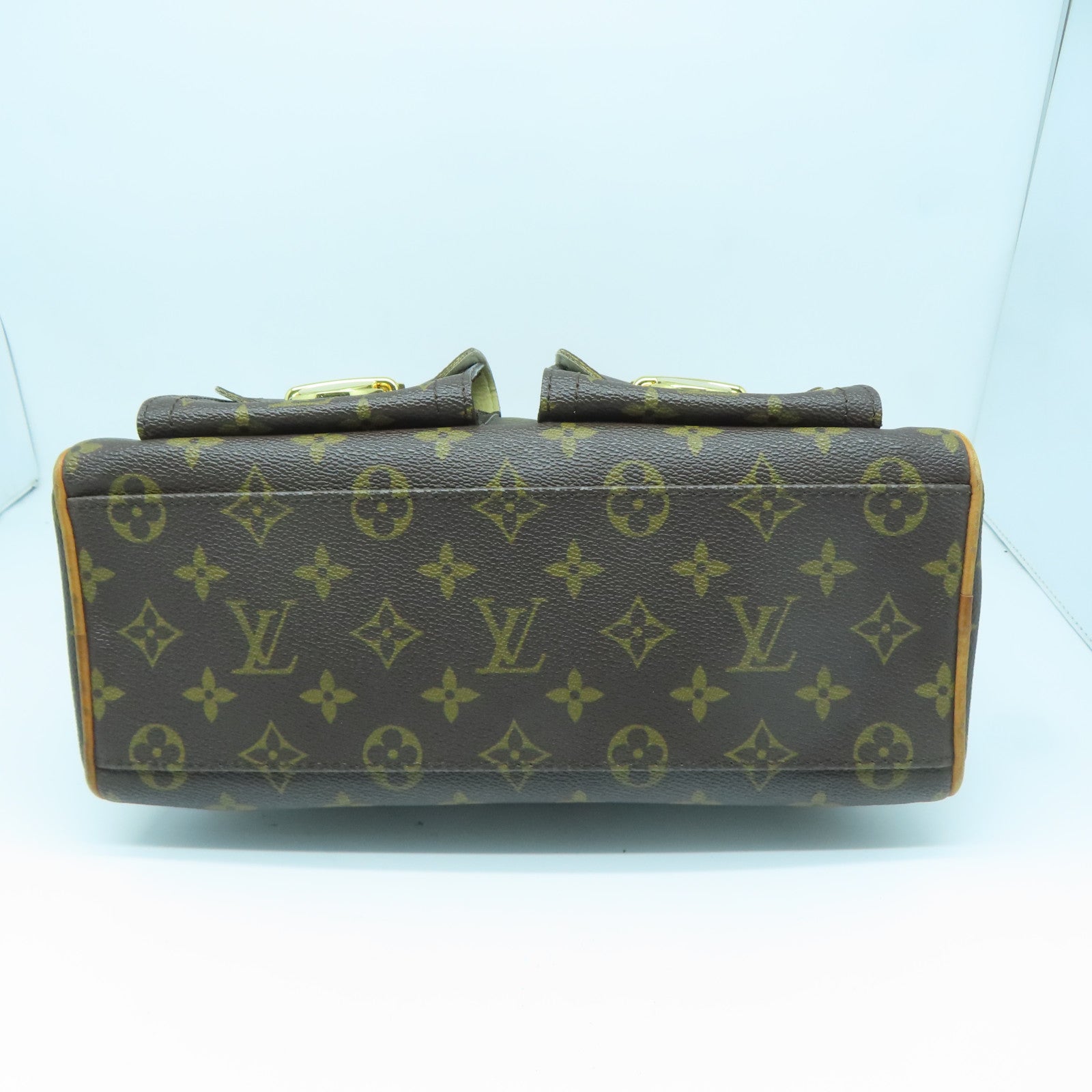 LOUIS VUITTON Monogram Manhattan PM金扣手挽袋棕色