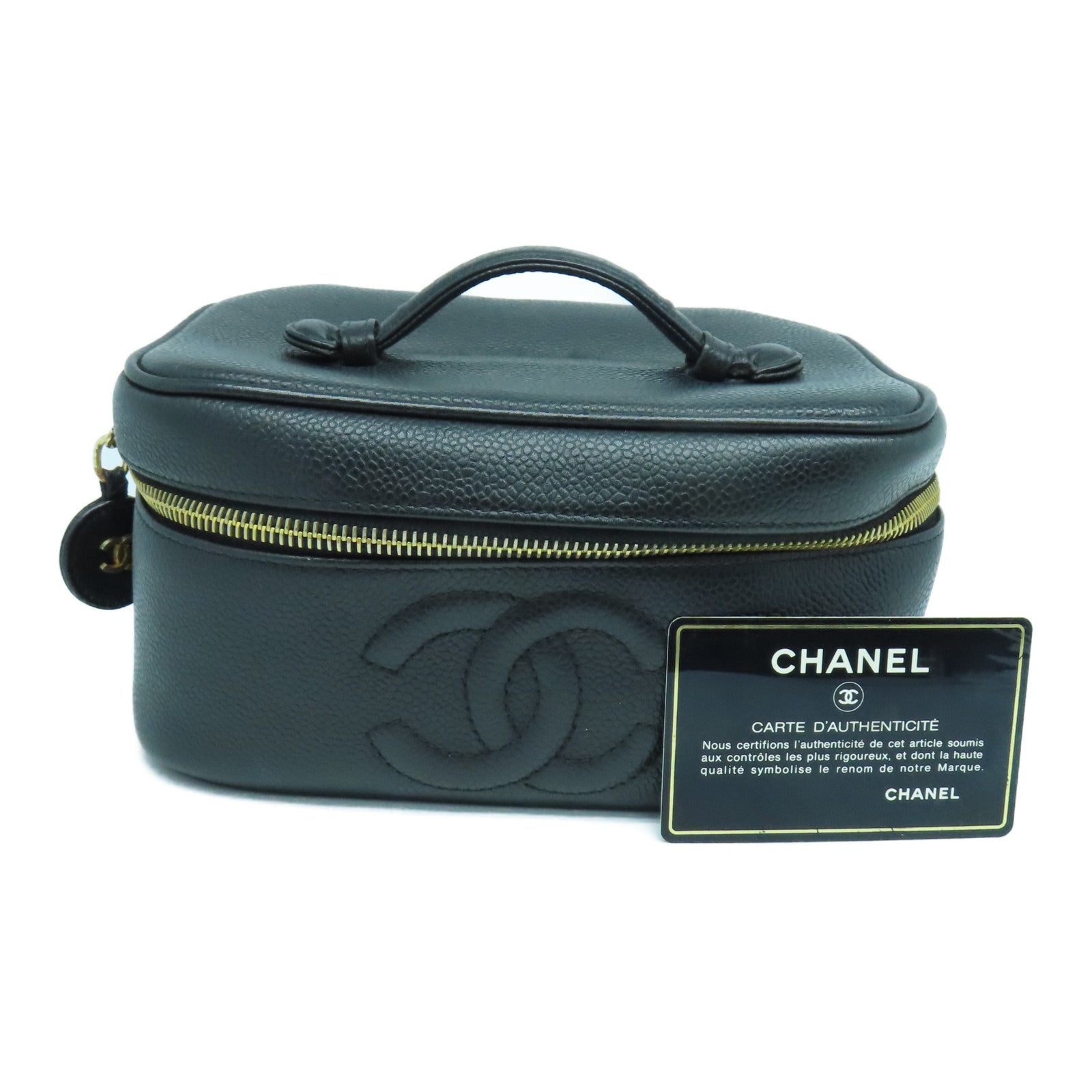 CHANEL 【激減優惠】Caviar皮革Vintage Vanity Case金扣化妝袋黑色