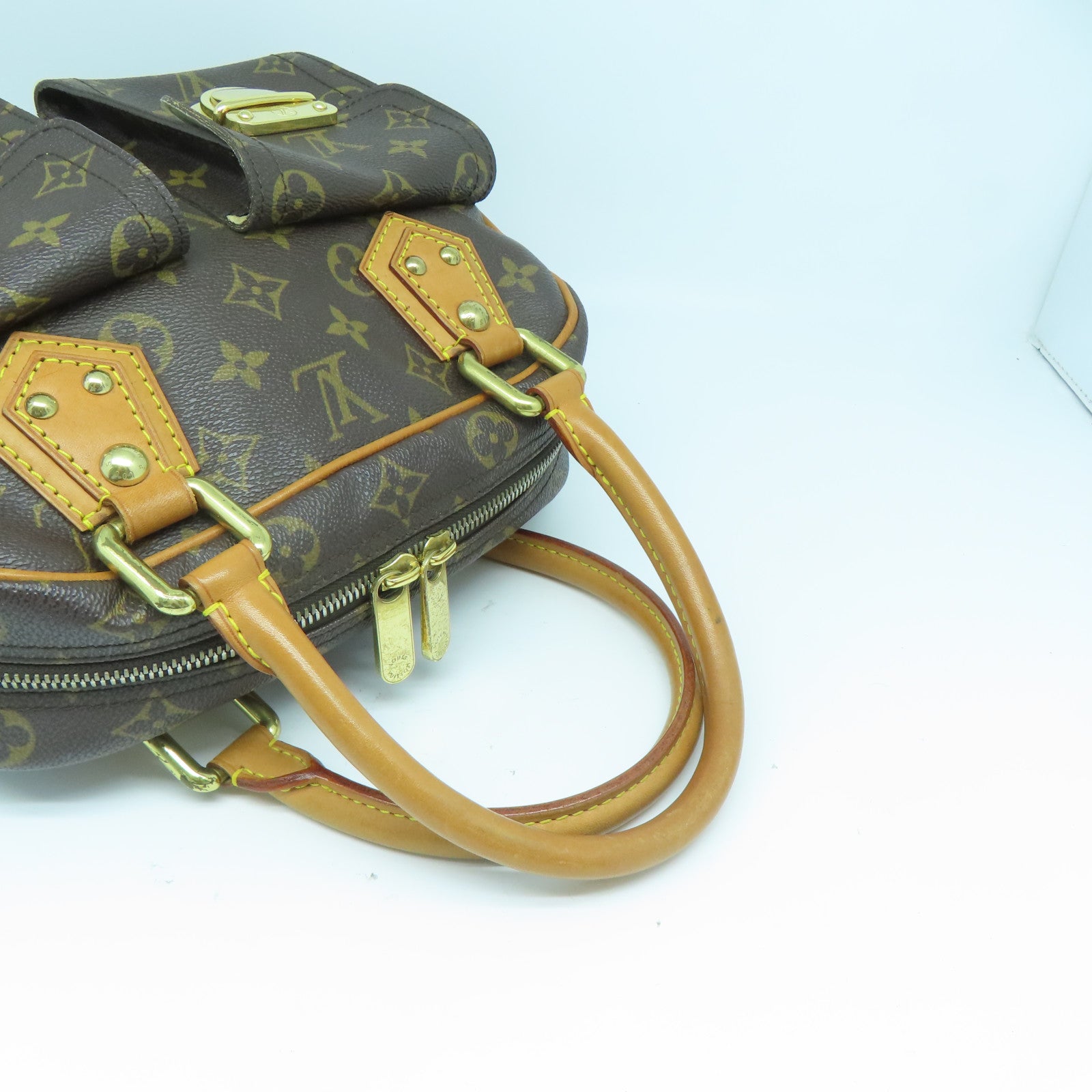 LOUIS VUITTON Monogram Manhattan PM金扣手挽袋棕色