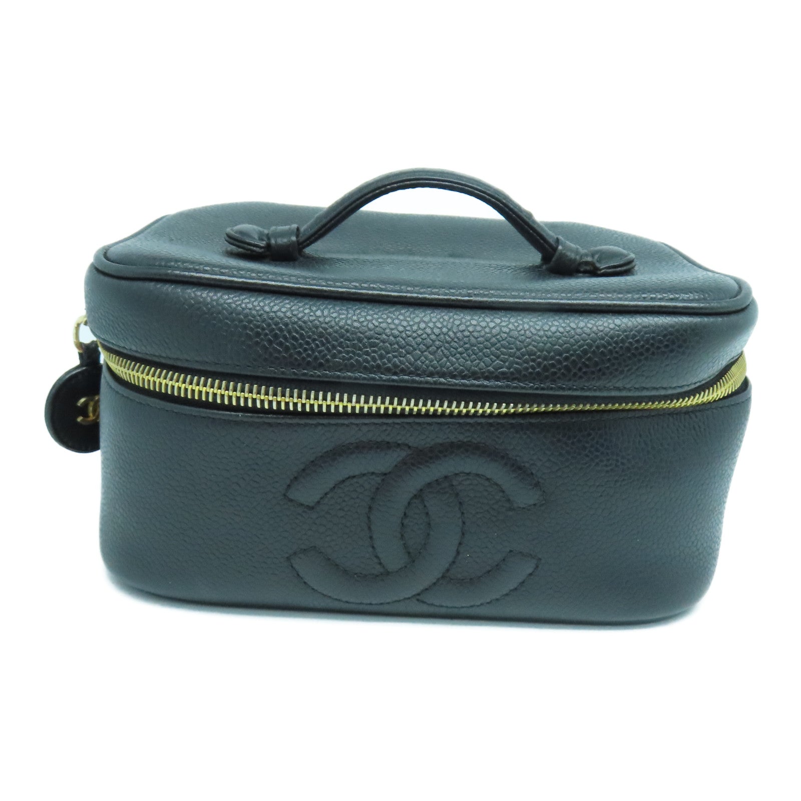 CHANEL 【激減優惠】Caviar皮革Vintage Vanity Case金扣化妝袋黑色