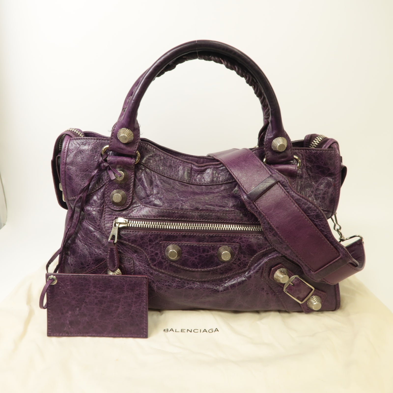 BALENCIAGA 牛皮皮革Ciant City銀扣手挽肩背兩用袋紫色