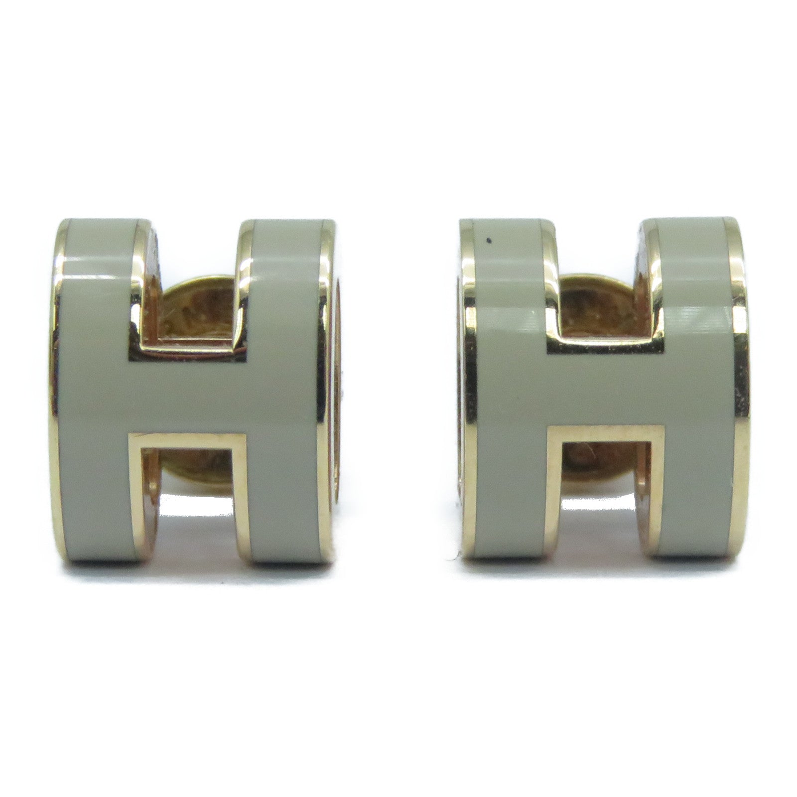 HERMES 金屬Mini Pop H Earrings金扣耳環米色