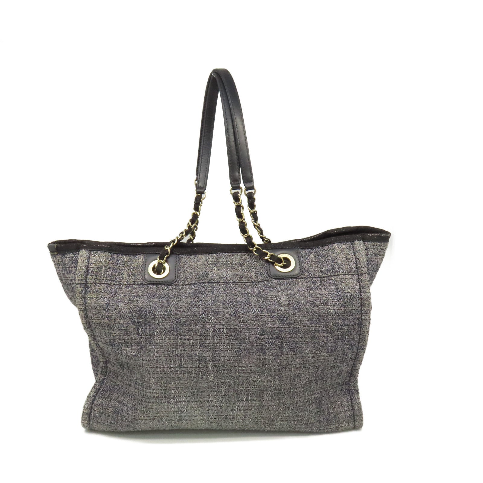 CHANEL 帆布Tote Bag金扣肩背袋碳灰色